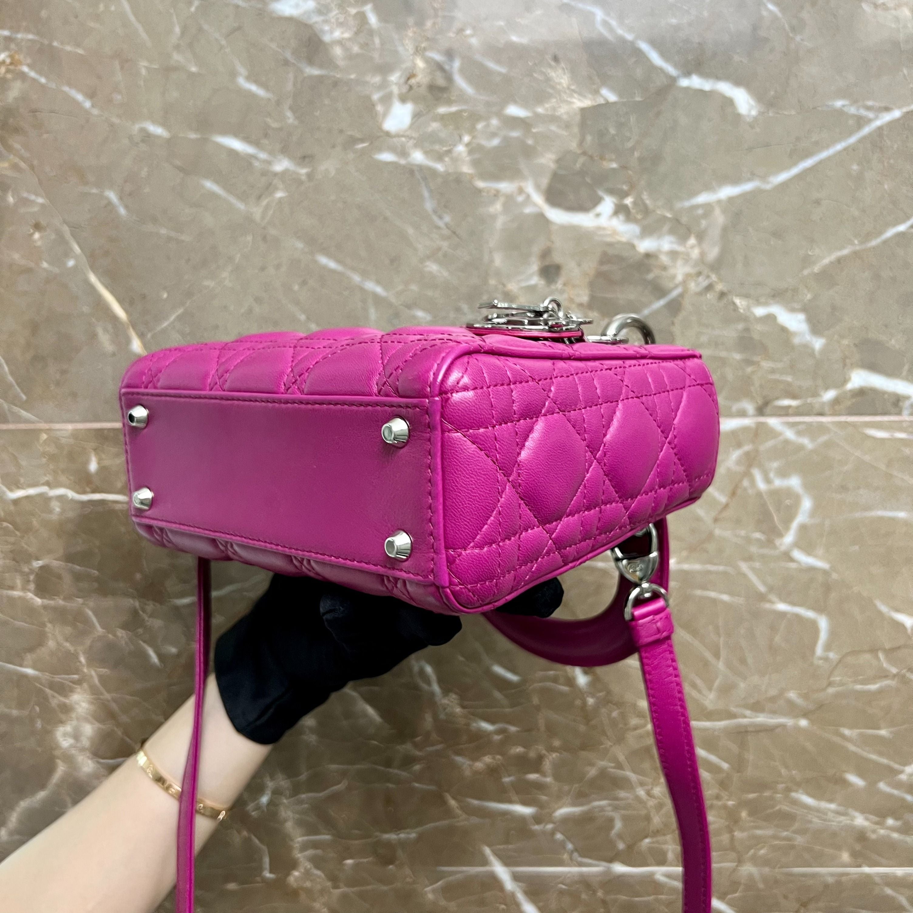 Dior Lady Mini Plum Lambskin SHW - Luxury Evermore