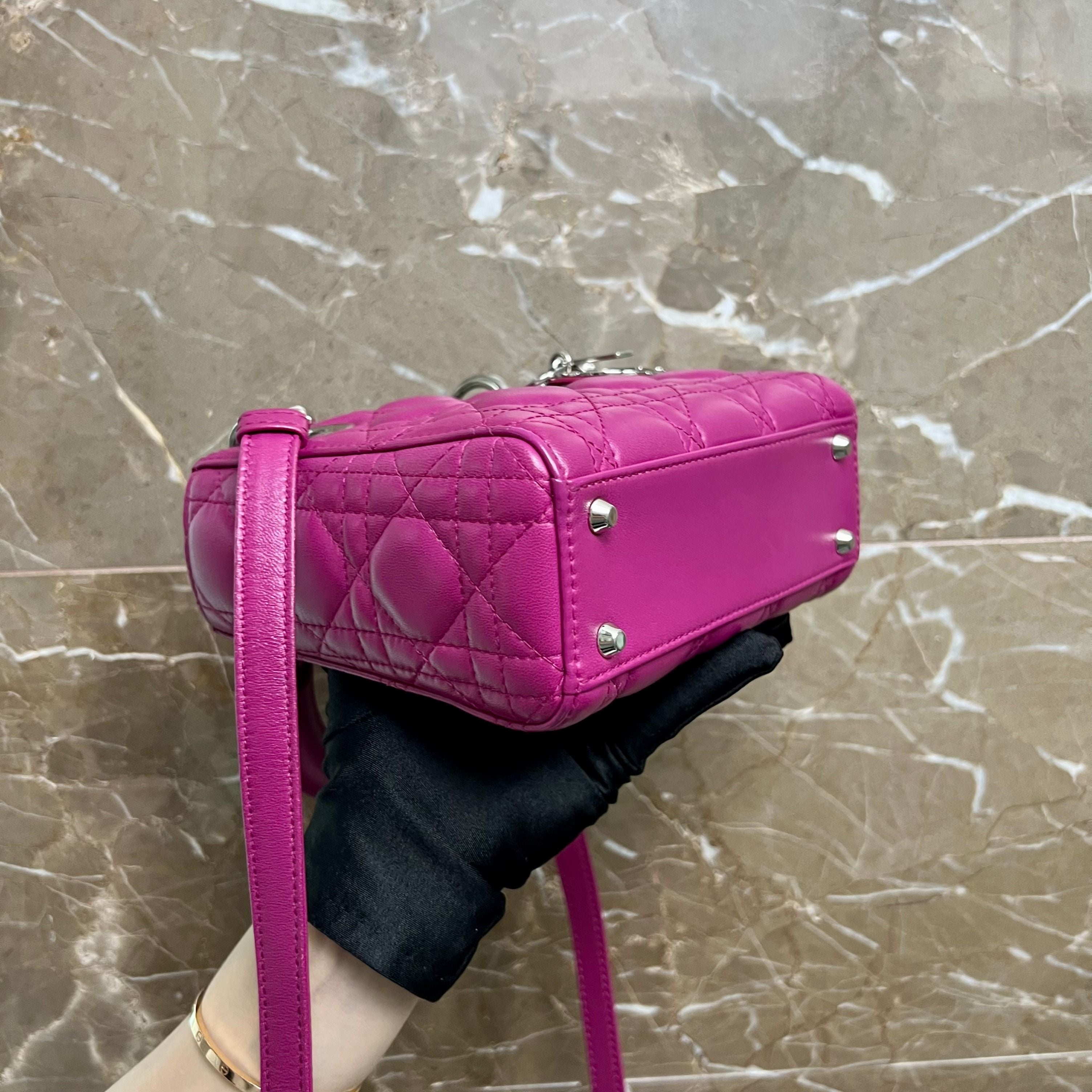 Dior Lady Mini Plum Lambskin SHW - Luxury Evermore