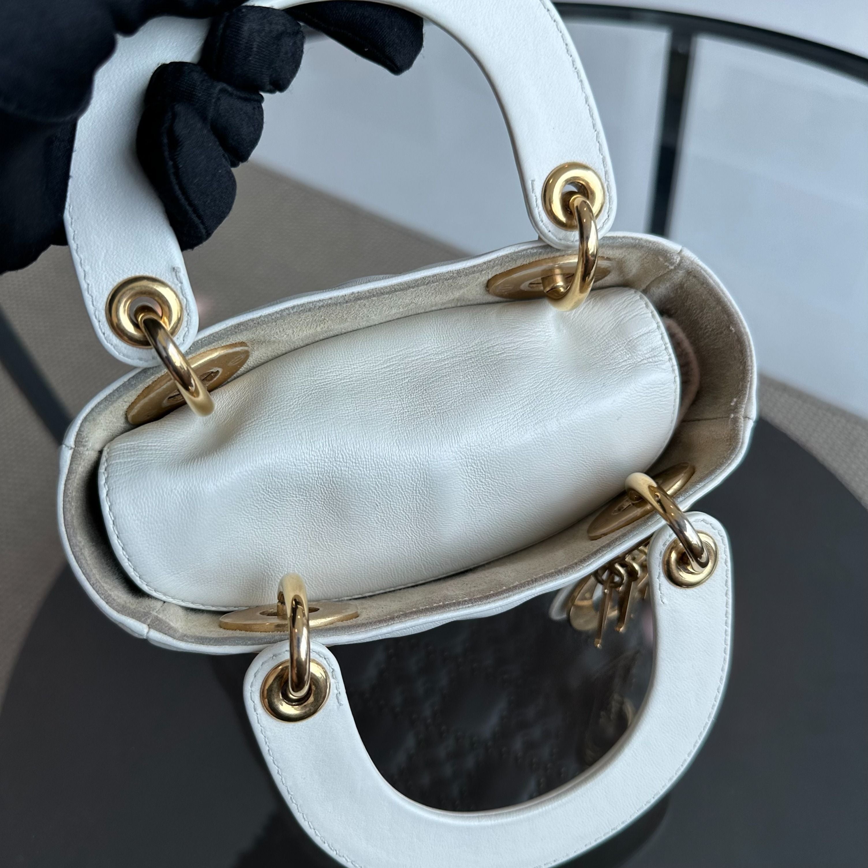 Dior Lady Mini Studded Calfskin White GHW - Luxury Evermore