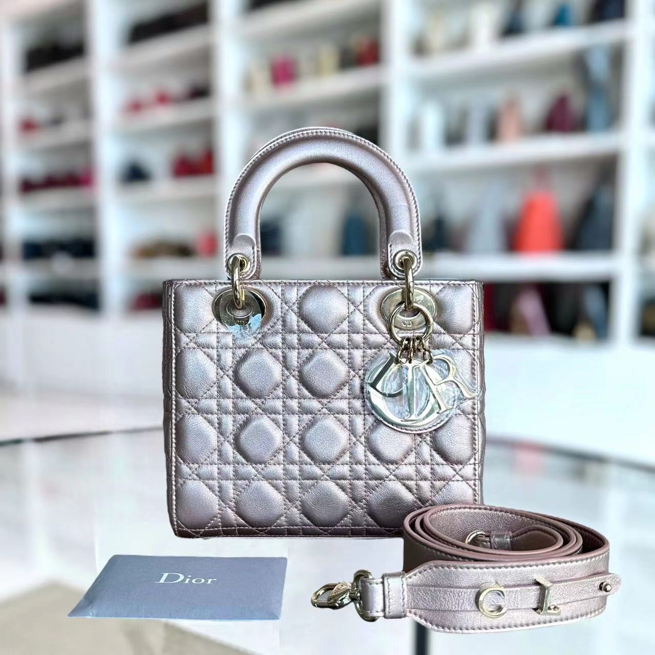 Dior Lady Small ABC MyABC Cannage Lambskin Iridescent Light Pink Golden Hardware - Luxury Evermore