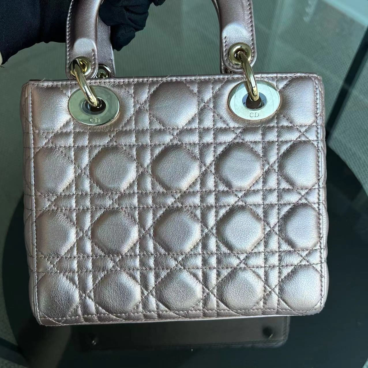 Dior Lady Small ABC MyABC Cannage Lambskin Iridescent Light Pink Golden Hardware - Luxury Evermore