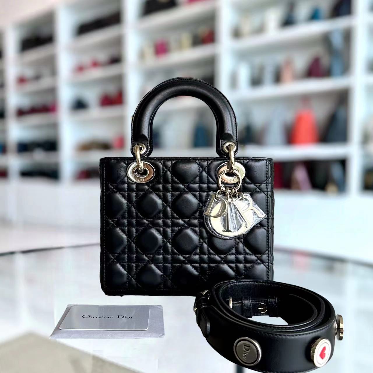 Dior Lady Small Black Cannage Lambskin ABC Charm Badge GHW - Luxury Evermore