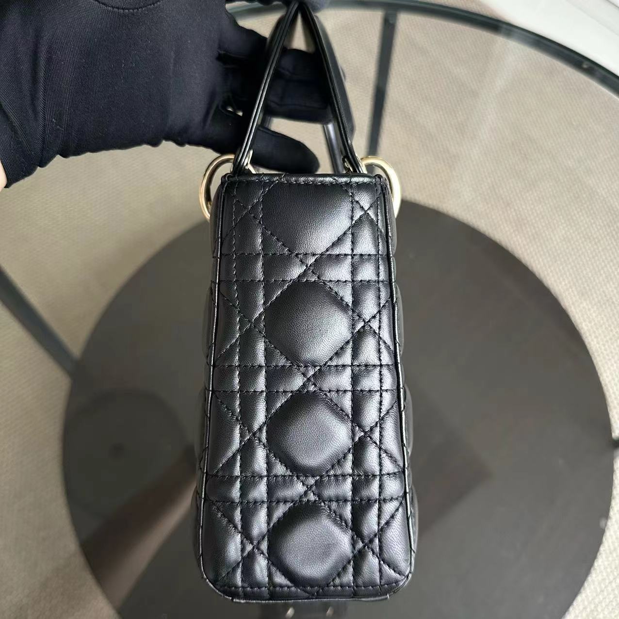 Dior Lady Small Black Cannage Lambskin ABC Charm Badge GHW - Luxury Evermore