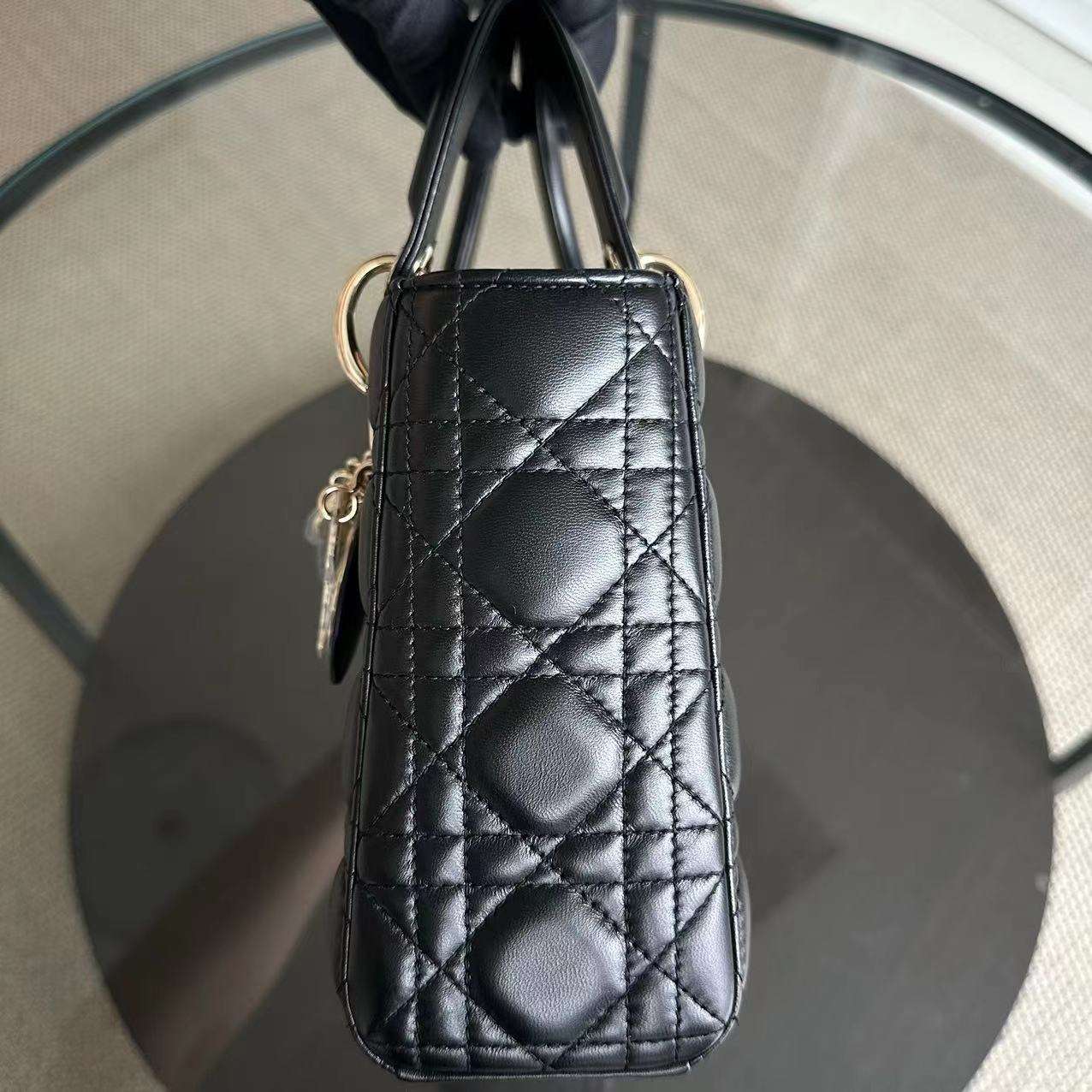 Dior Lady Small Black Cannage Lambskin ABC Charm Badge GHW - Luxury Evermore