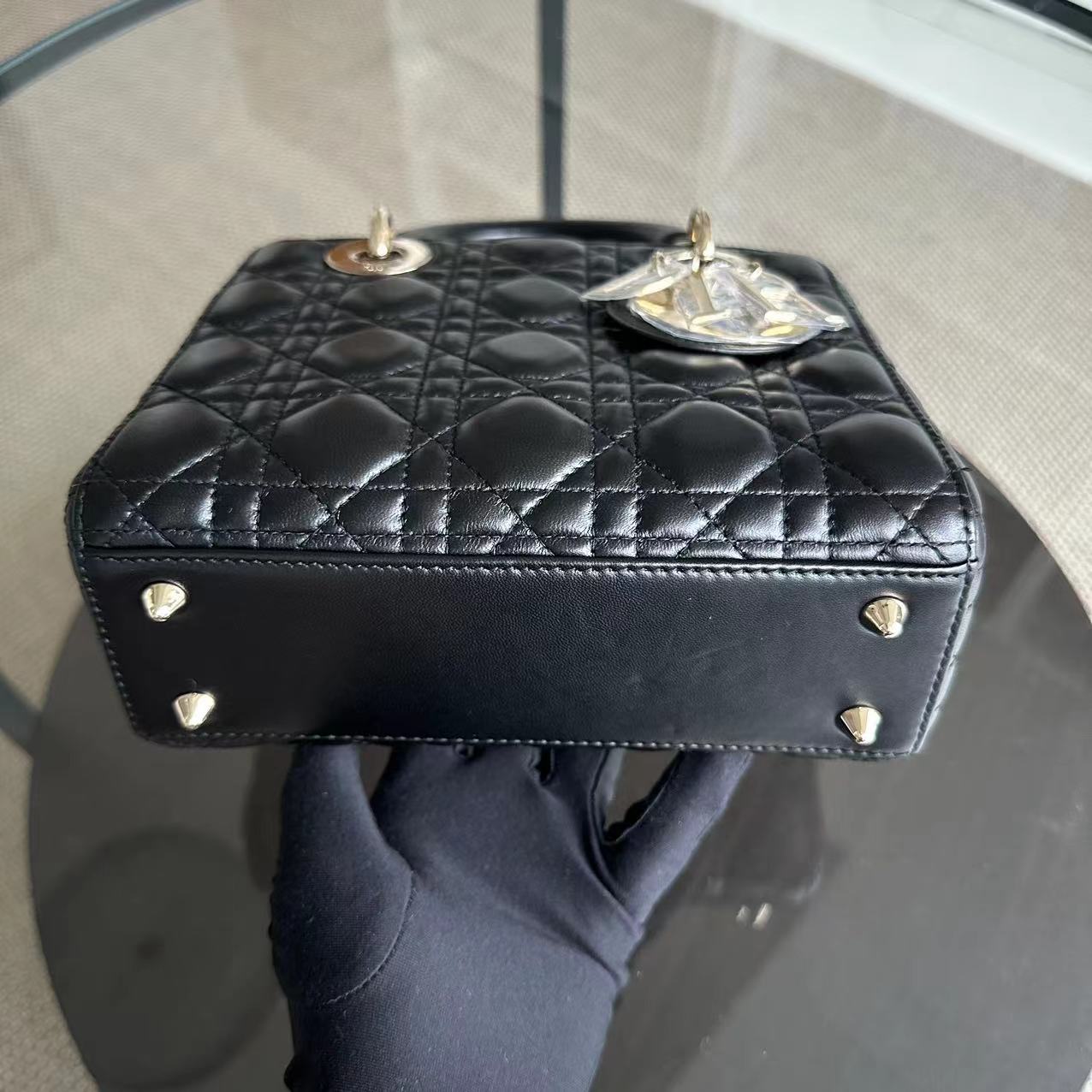 Dior Lady Small Black Cannage Lambskin ABC Charm Badge GHW - Luxury Evermore