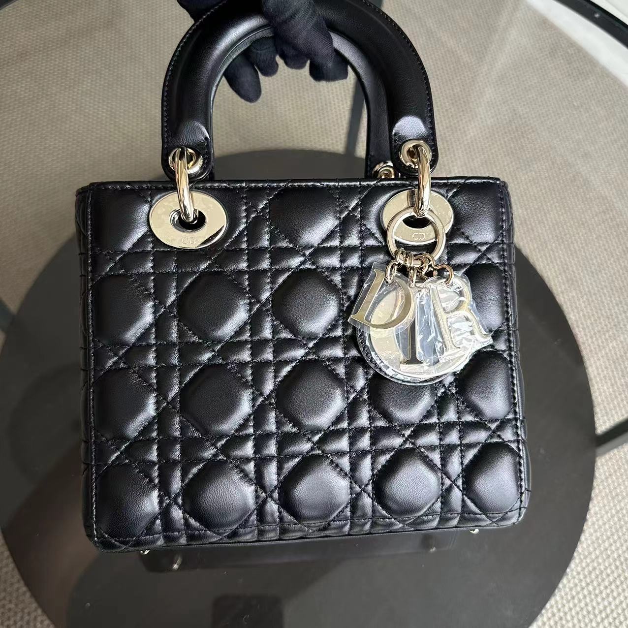 Dior Lady Small Black Cannage Lambskin ABC Charm Badge GHW - Luxury Evermore