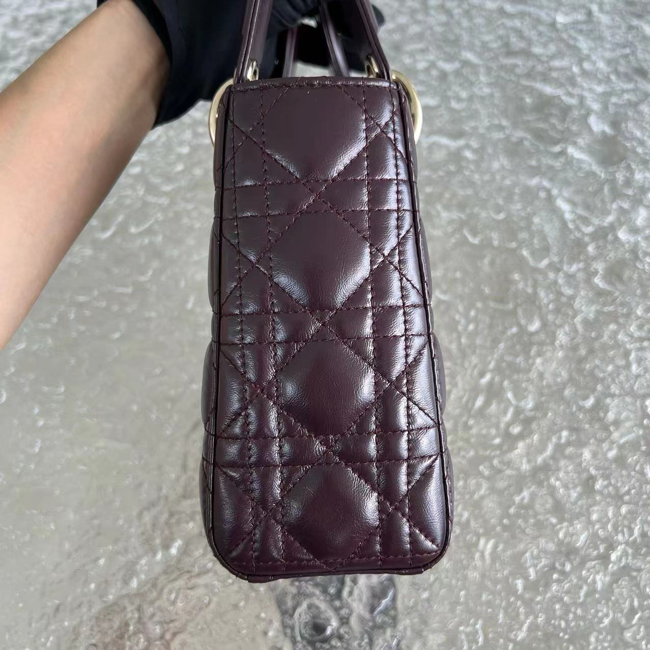 Dior Lady Small Cannage Glazed Calfskin Burgundy Dark Red Golden Hardware ABC MyABC Charm Badge - Luxury Evermore