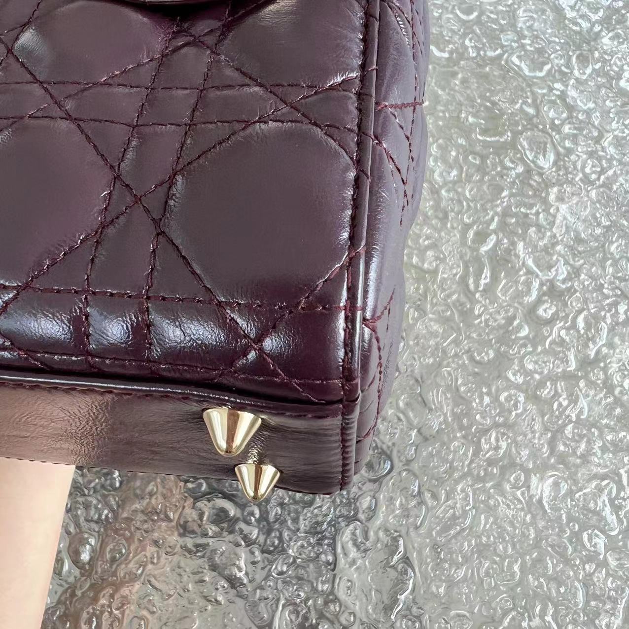 Dior Lady Small Cannage Glazed Calfskin Burgundy Dark Red Golden Hardware ABC MyABC Charm Badge - Luxury Evermore