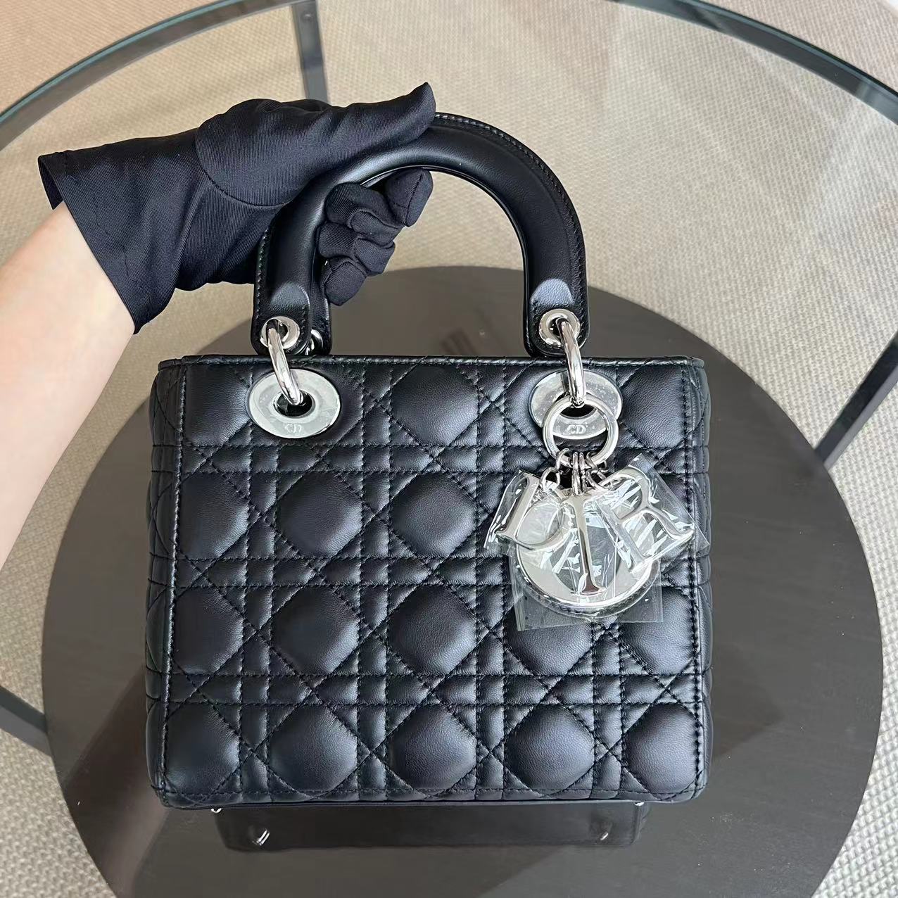 Dior Lady Small Cannage Lambskin ABC MyABC Badge Strap Black Silver Hardware - Luxury Evermore