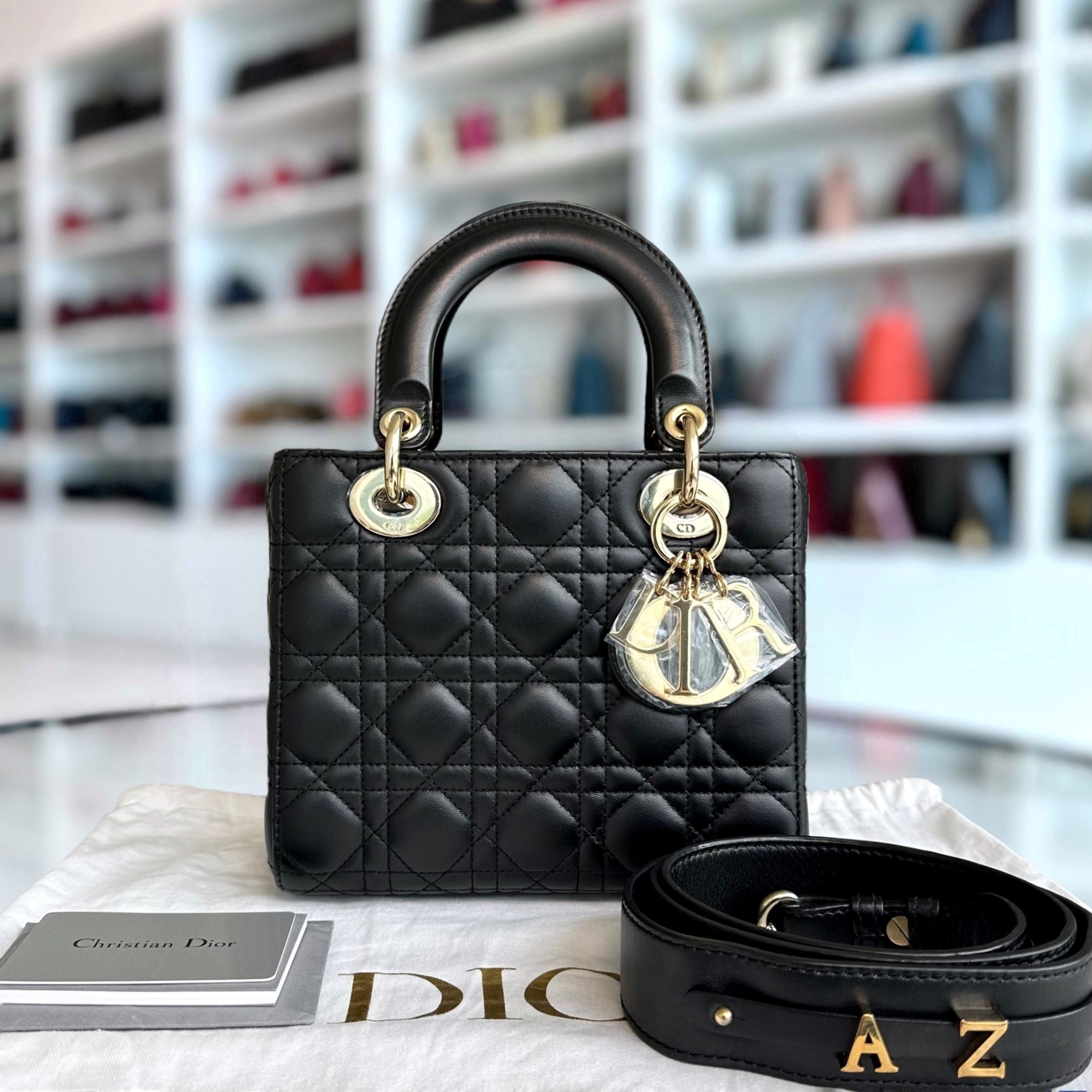 Dior Lady Small Cannage Lambskin Black ABC MyABC Charm GHW - Luxury Evermore