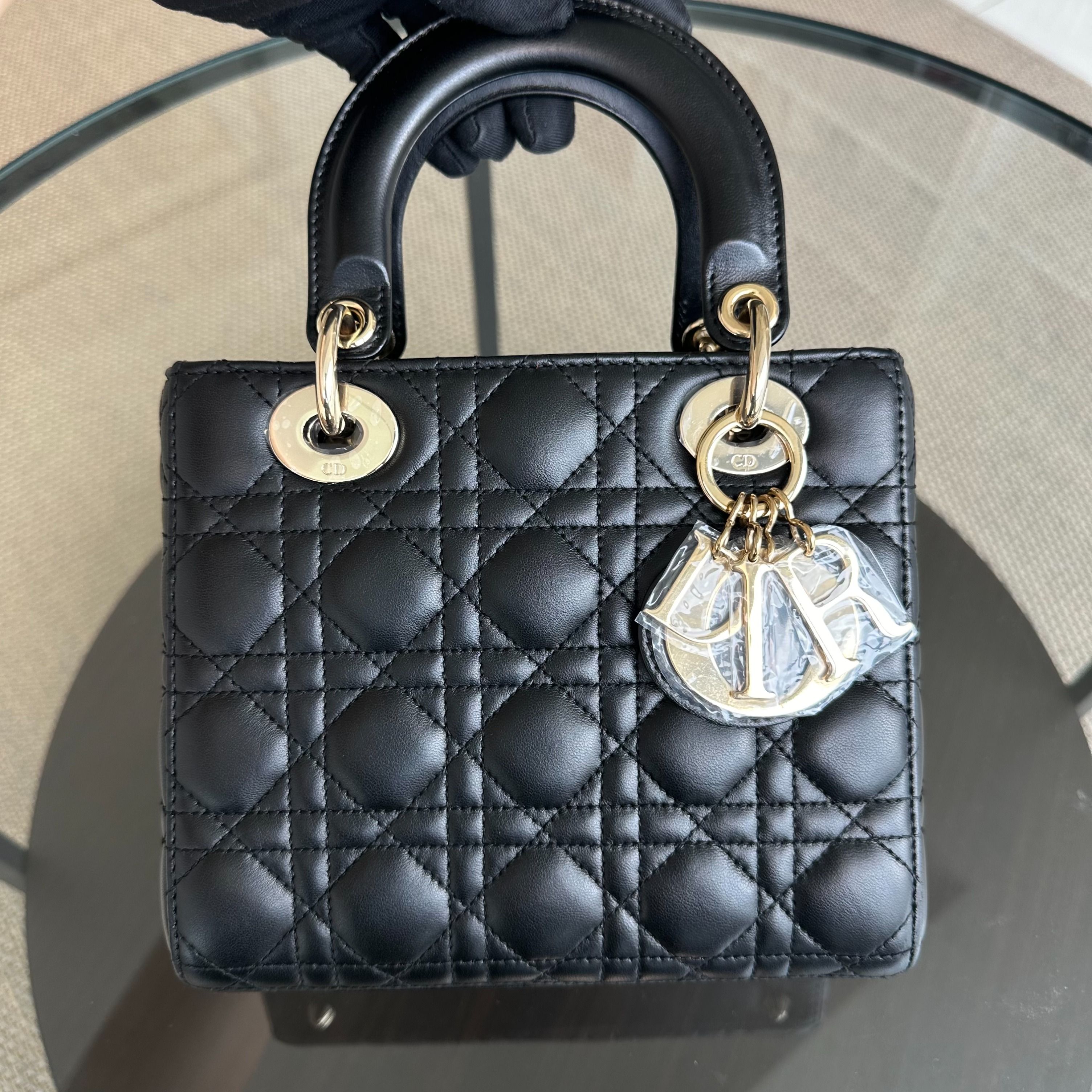 Dior Lady Small Cannage Lambskin Black ABC MyABC Charm GHW - Luxury Evermore