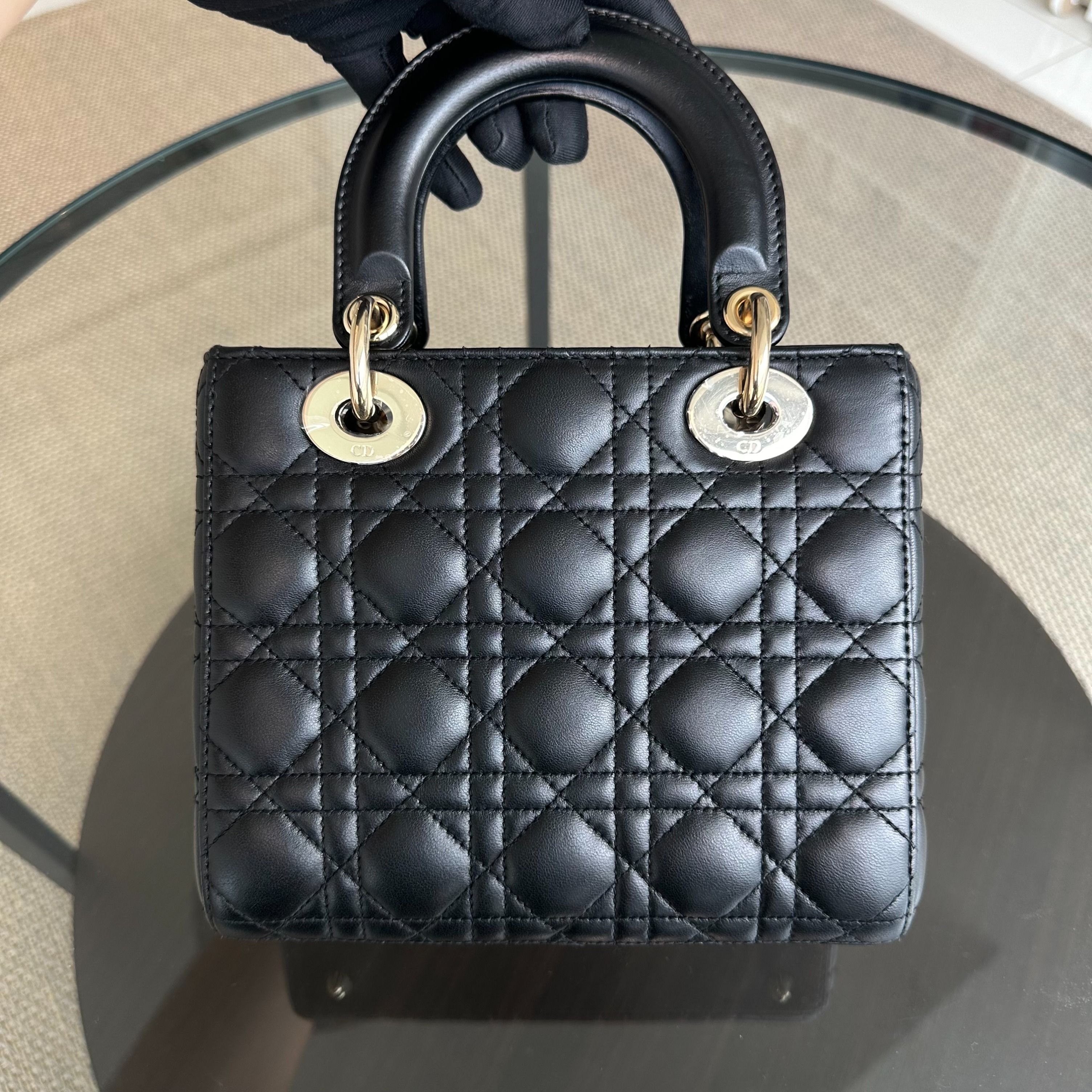 Dior Lady Small Cannage Lambskin Black ABC MyABC Charm GHW - Luxury Evermore