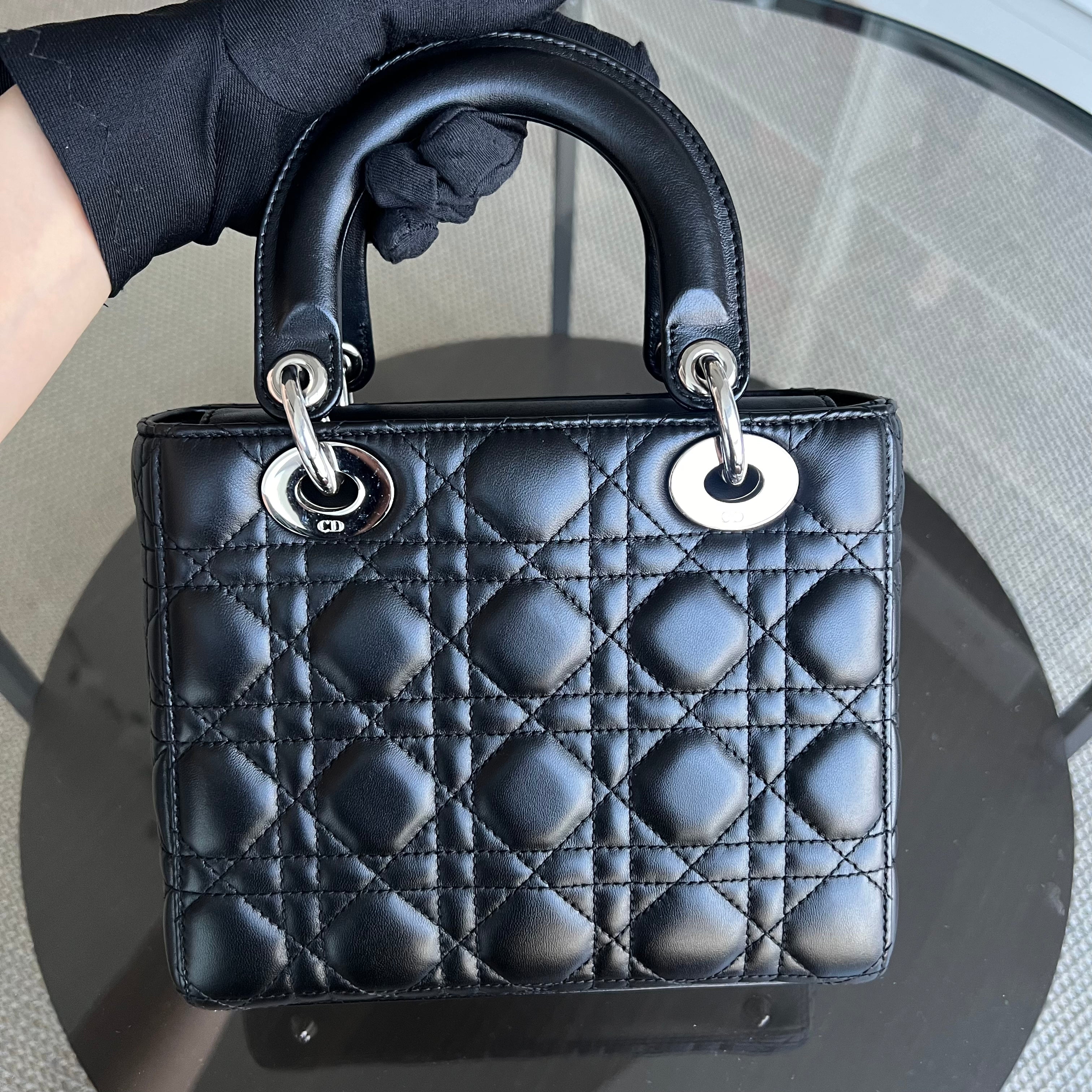 Dior Lady Small Cannage Lambskin Black ABC MyABC Silver Hardware Charm Strap - Luxury Evermore