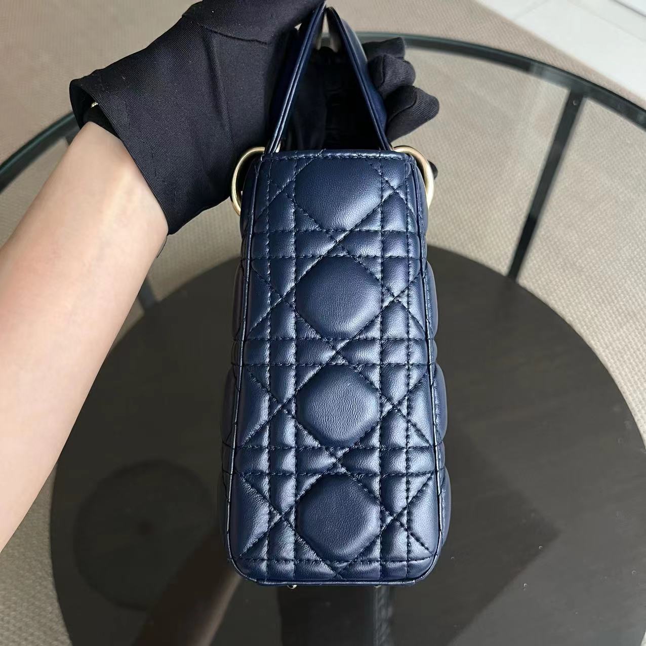 Dior Lady Small Cannage Lambskin Dark Blue My Lady ABC Charm Badge GHW - Luxury Evermore