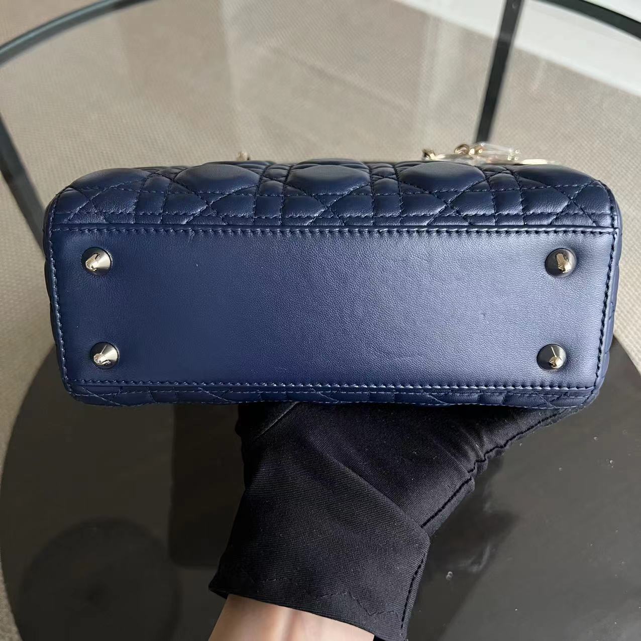 Dior Lady Small Cannage Lambskin Dark Blue My Lady ABC Charm Badge GHW - Luxury Evermore