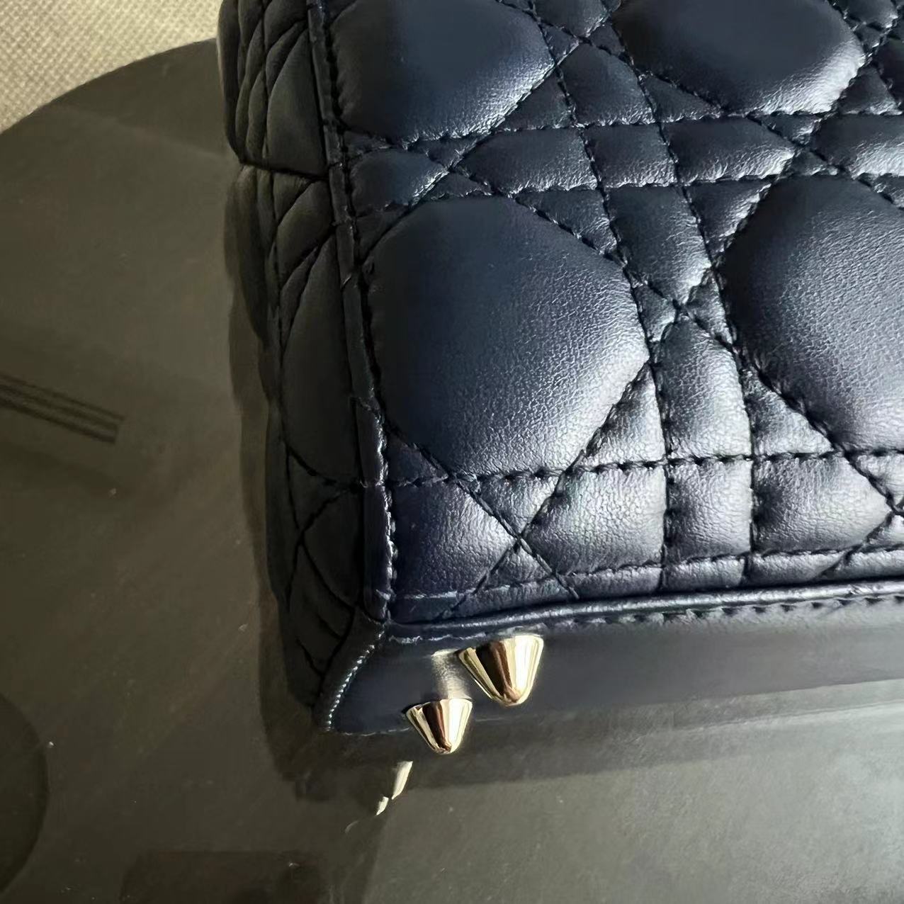 Dior Lady Small Cannage Lambskin Dark Blue My Lady ABC Charm Badge GHW - Luxury Evermore