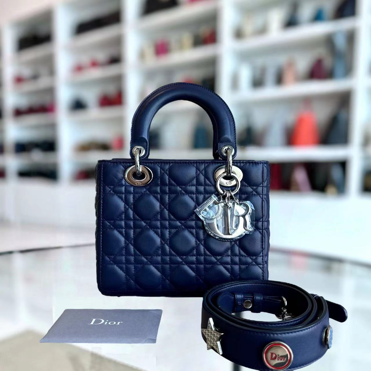 Dior Lady Small Cannage Lambskin Dark Blue Silver ABC MyABC Hardware - Luxury Evermore