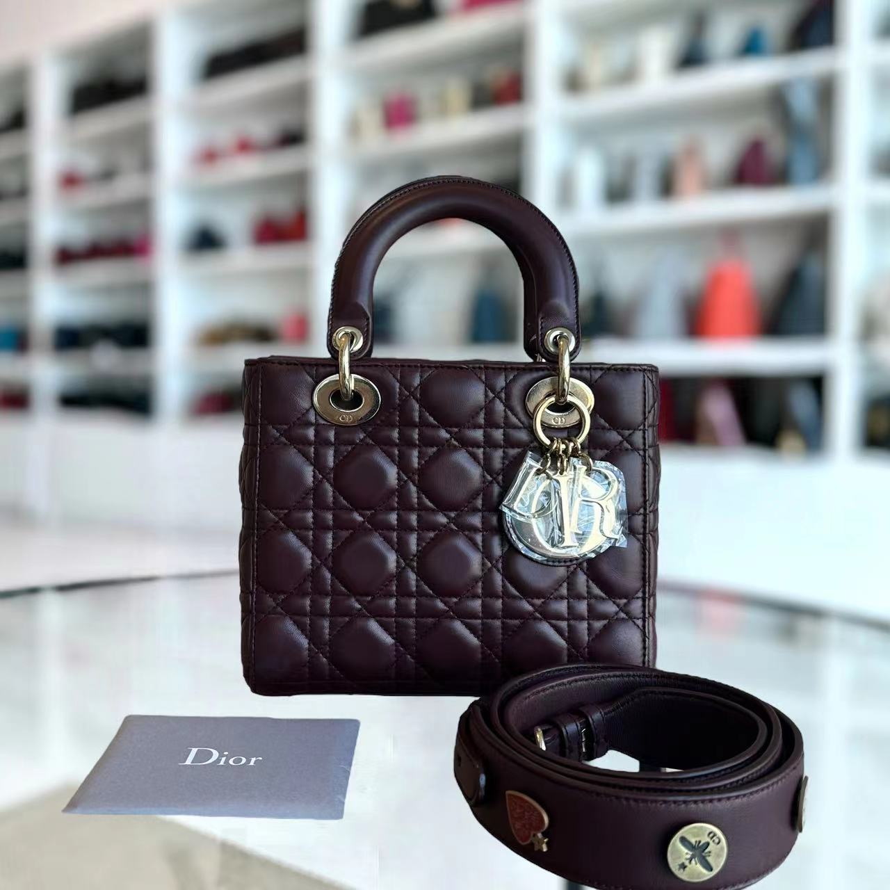 Dior Lady Small Cannage Lambskin Dark Red Burgundy Golden Hardware ABC MyABC - Luxury Evermore