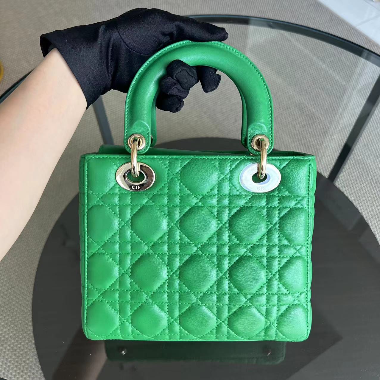 Dior Lady Small Cannage Lambskin Jade Green ABC MyABC Golden Hardware - Luxury Evermore