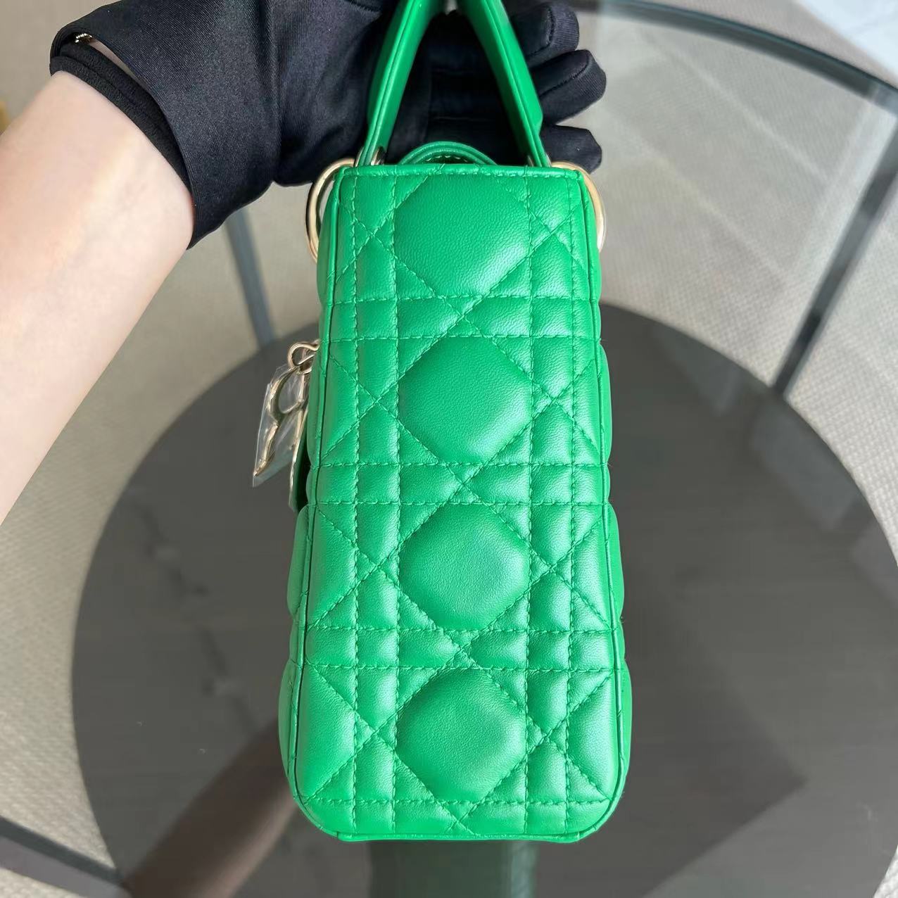 Dior Lady Small Cannage Lambskin Jade Green ABC MyABC Golden Hardware - Luxury Evermore