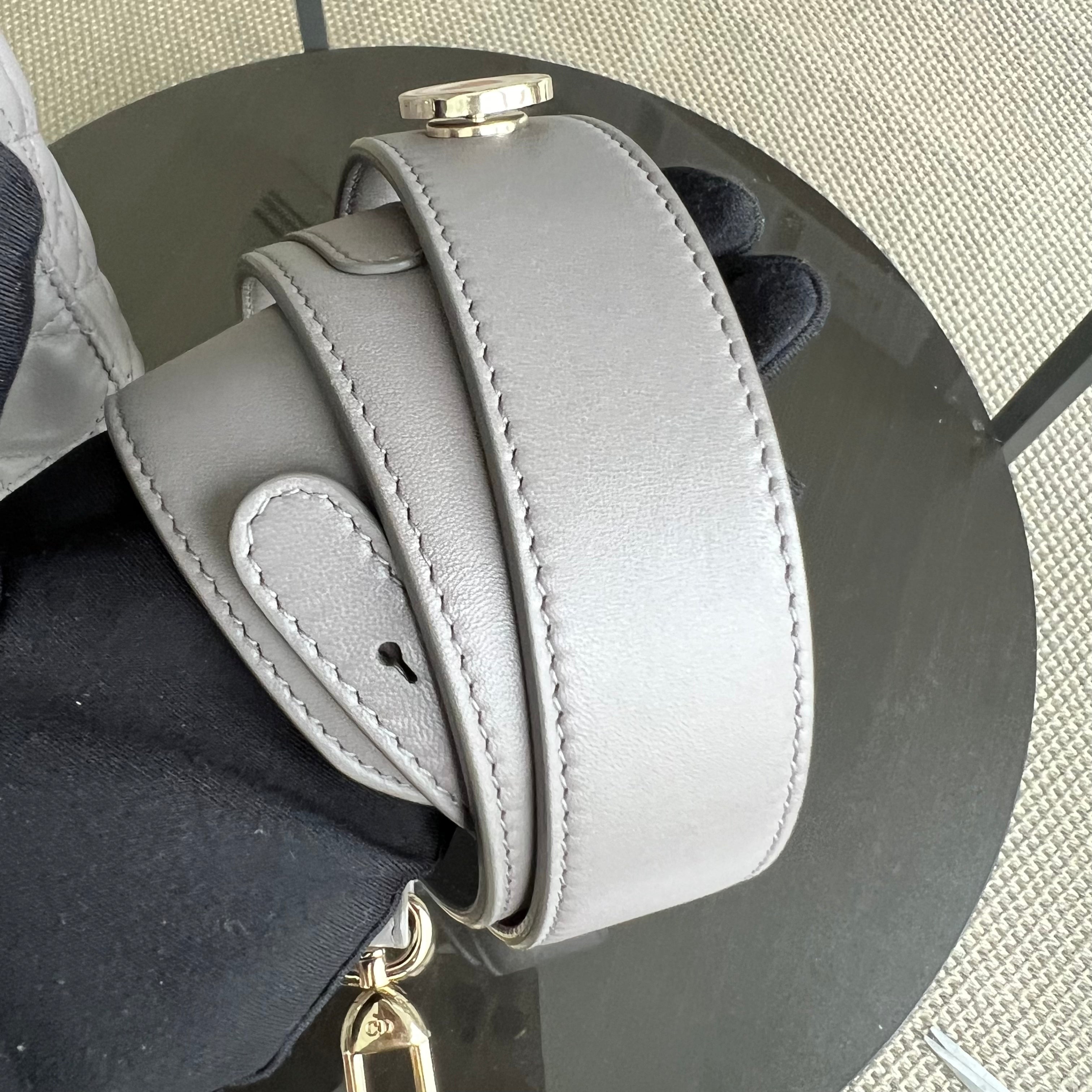 Dior Lady Small Cannage Lambskin Light Grey Gray Golden Hardware MyABC ABC - Luxury Evermore