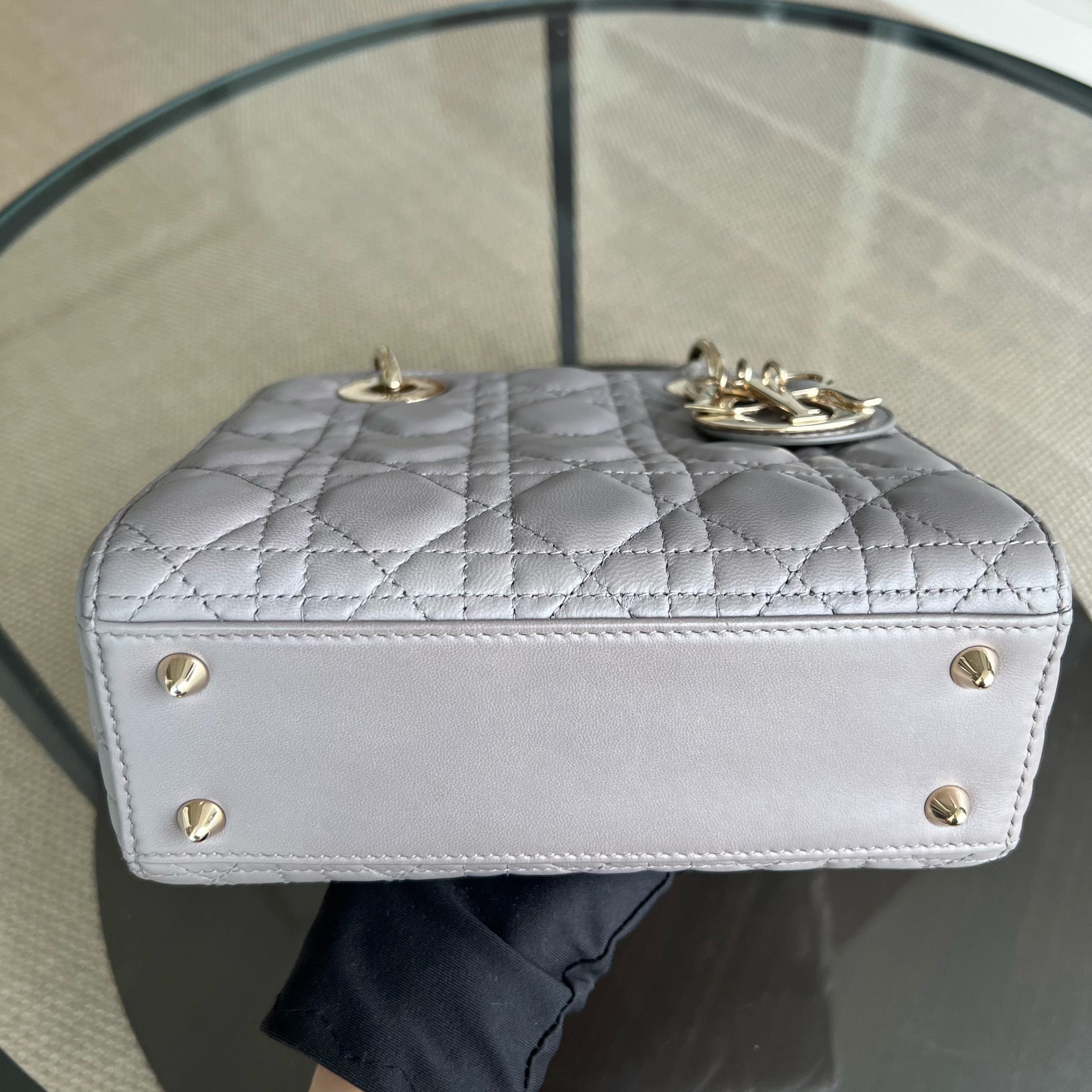 Dior Lady Small Cannage Lambskin Light Grey Gray Golden Hardware MyABC ABC - Luxury Evermore