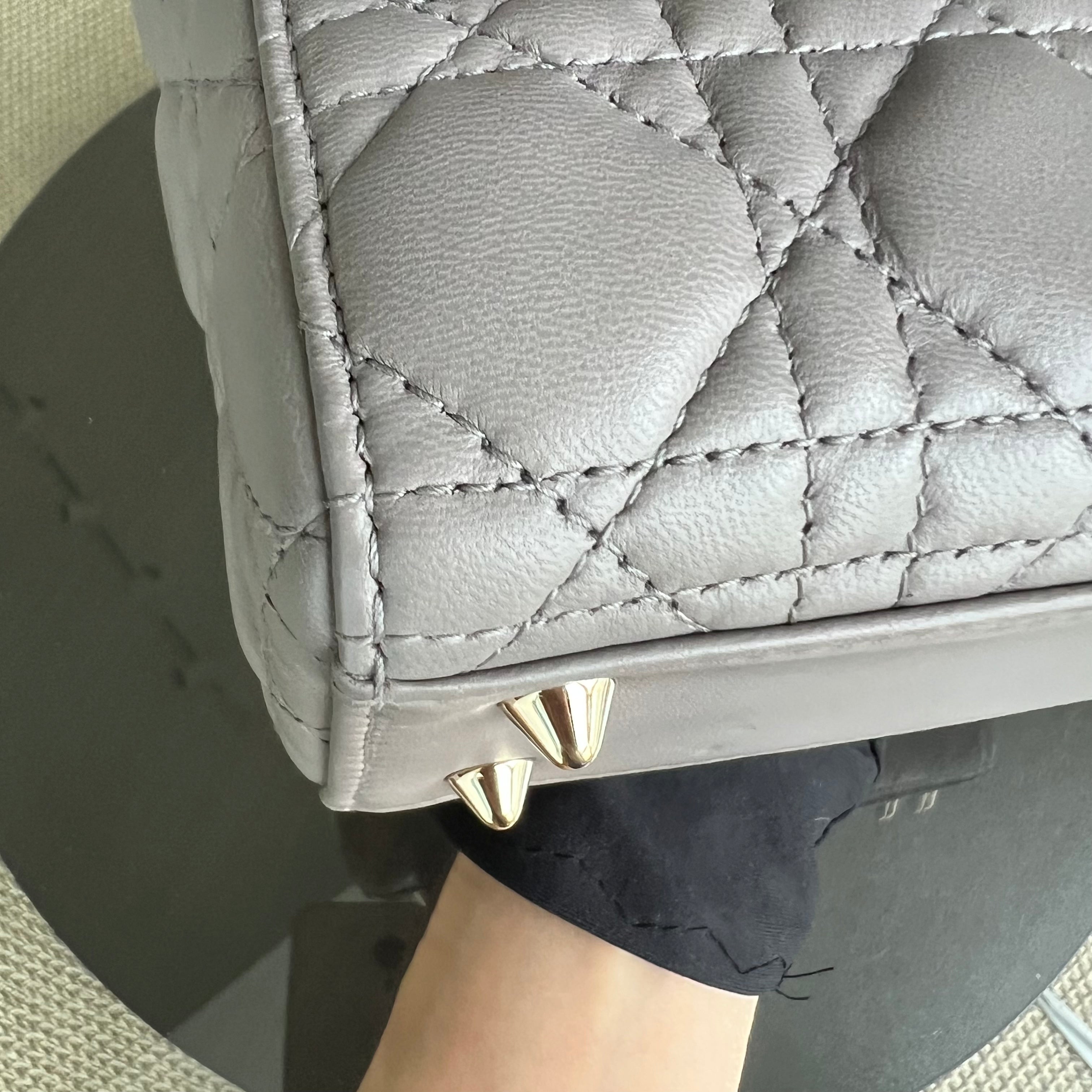 Dior Lady Small Cannage Lambskin Light Grey Gray Golden Hardware MyABC ABC - Luxury Evermore