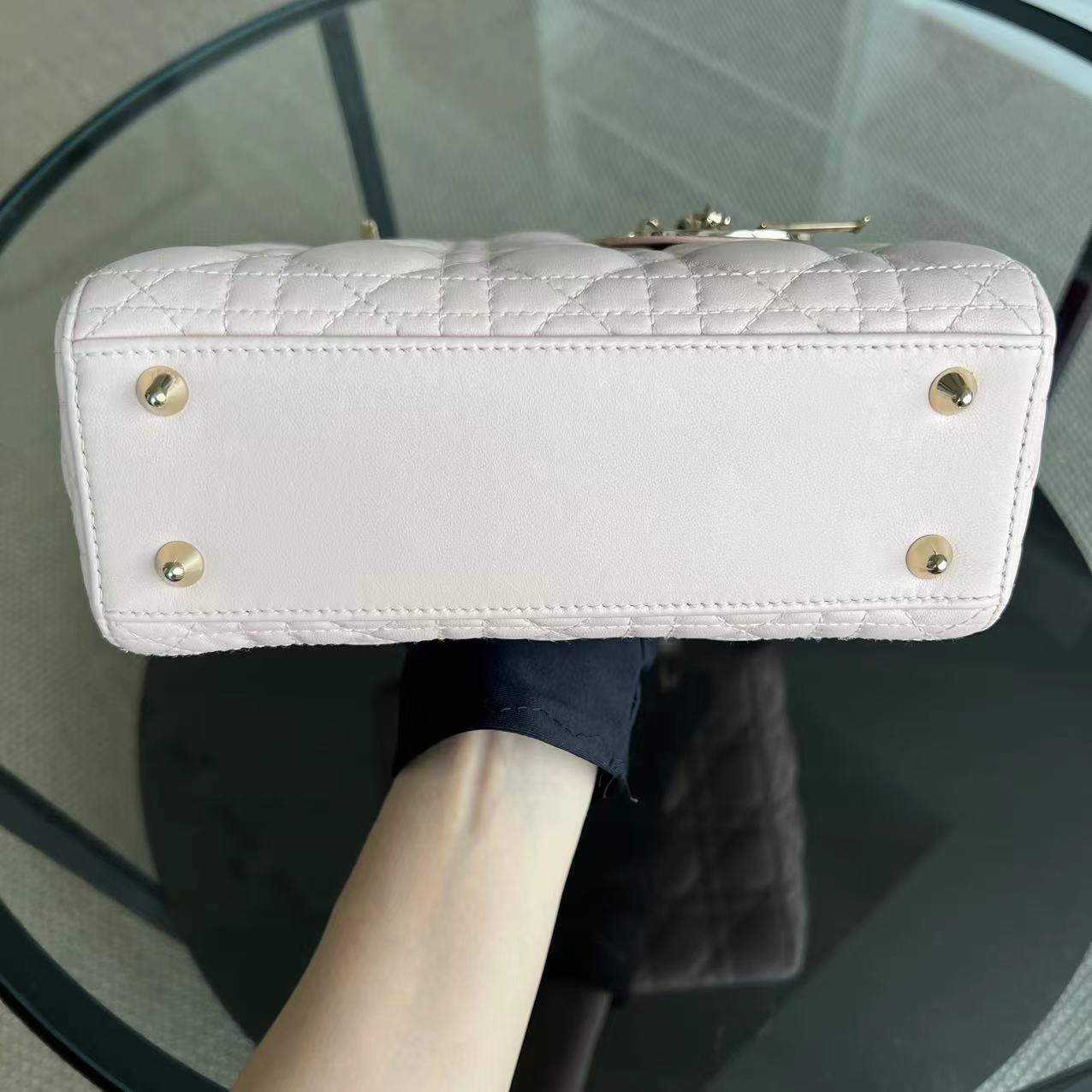 Dior Lady Small Cannage Lambskin Light Sakura Pink Golden Hardware ABC MYABC Charm Badge - Luxury Evermore