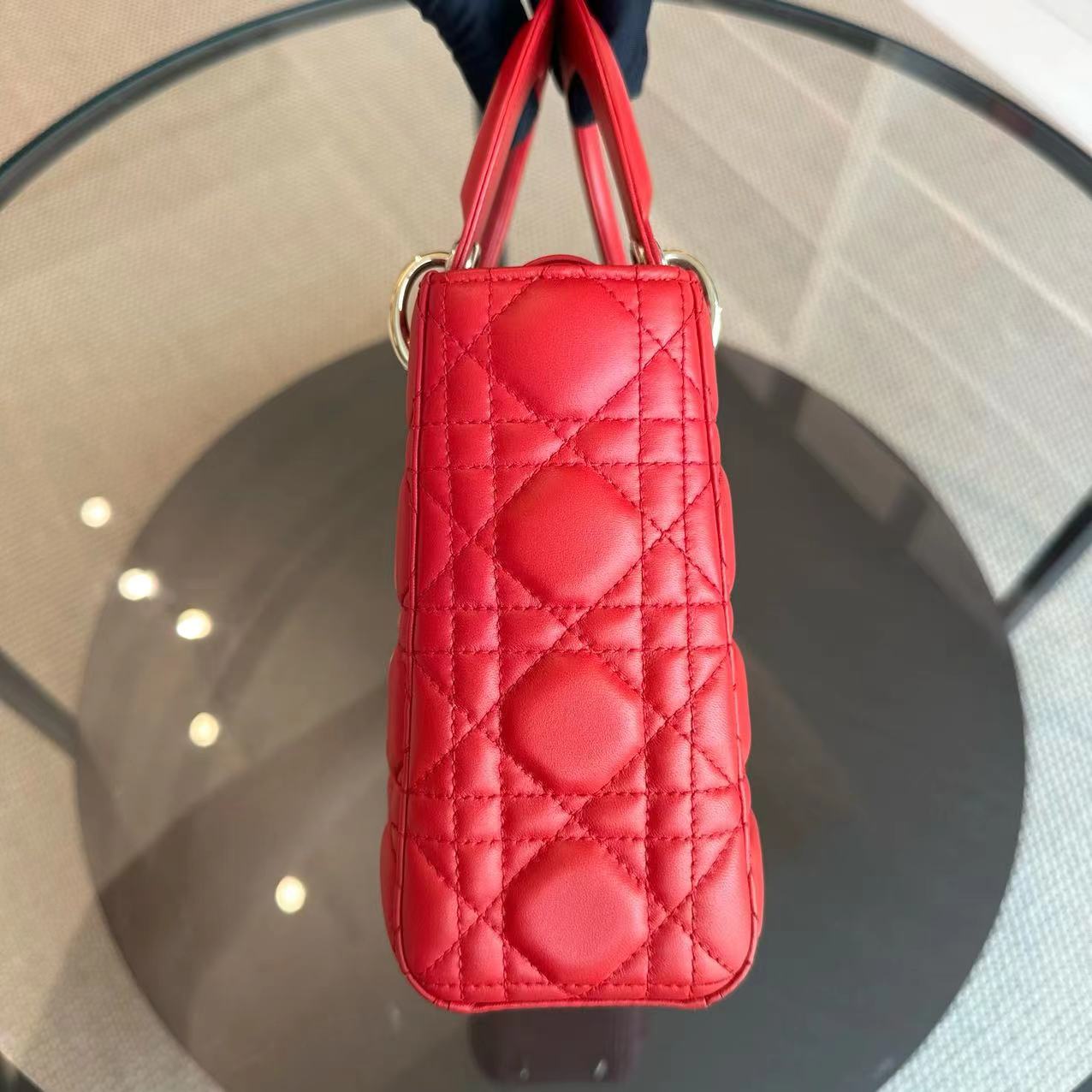 Dior Lady Small Cannage Lambskin Red Golden Hardware ABC MyABC Charm Badge - Luxury Evermore