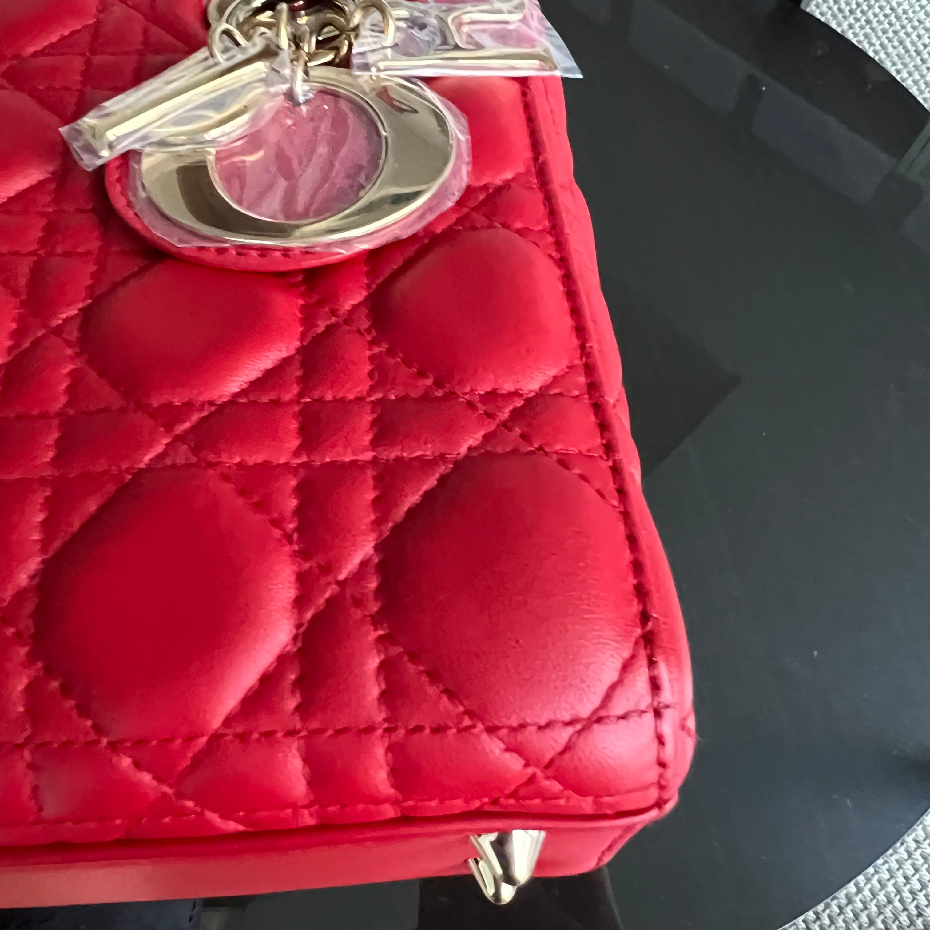 Dior Lady Small Cannage Lambskin Red Golden Hardware - Luxury Evermore