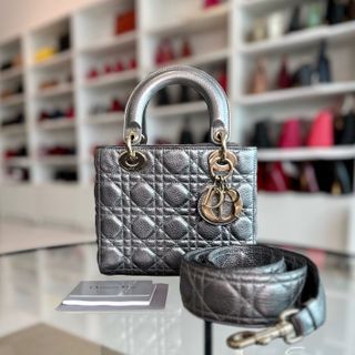 Dior Lady Small Grained Calfskin Metallic Gunmetal GHW - Luxury Evermore