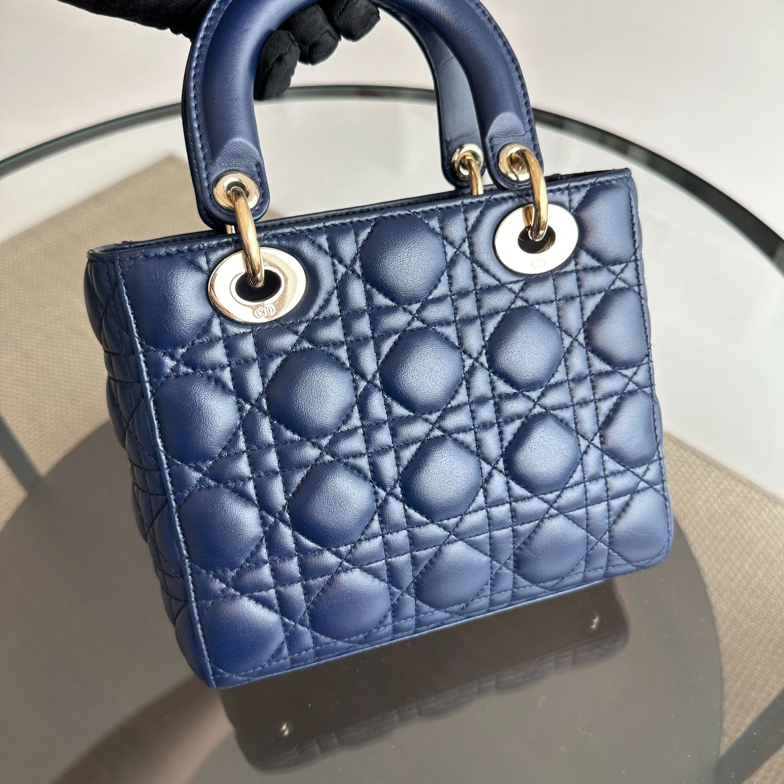 Dior Lady Small Lambskin ABC MyABC Charm Badge Dark Blue GHW - Luxury Evermore