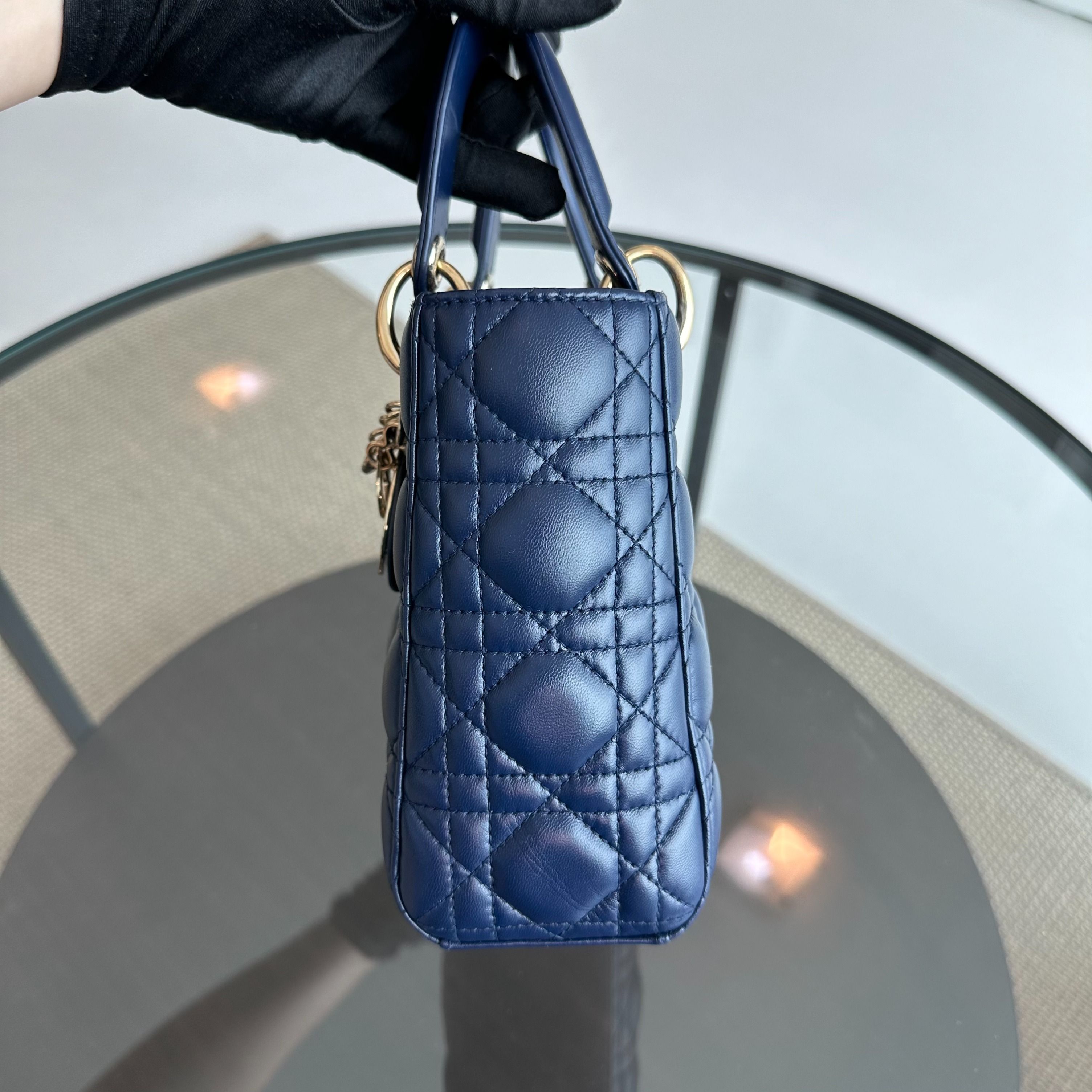 Dior Lady Small Lambskin ABC MyABC Charm Badge Dark Blue GHW - Luxury Evermore