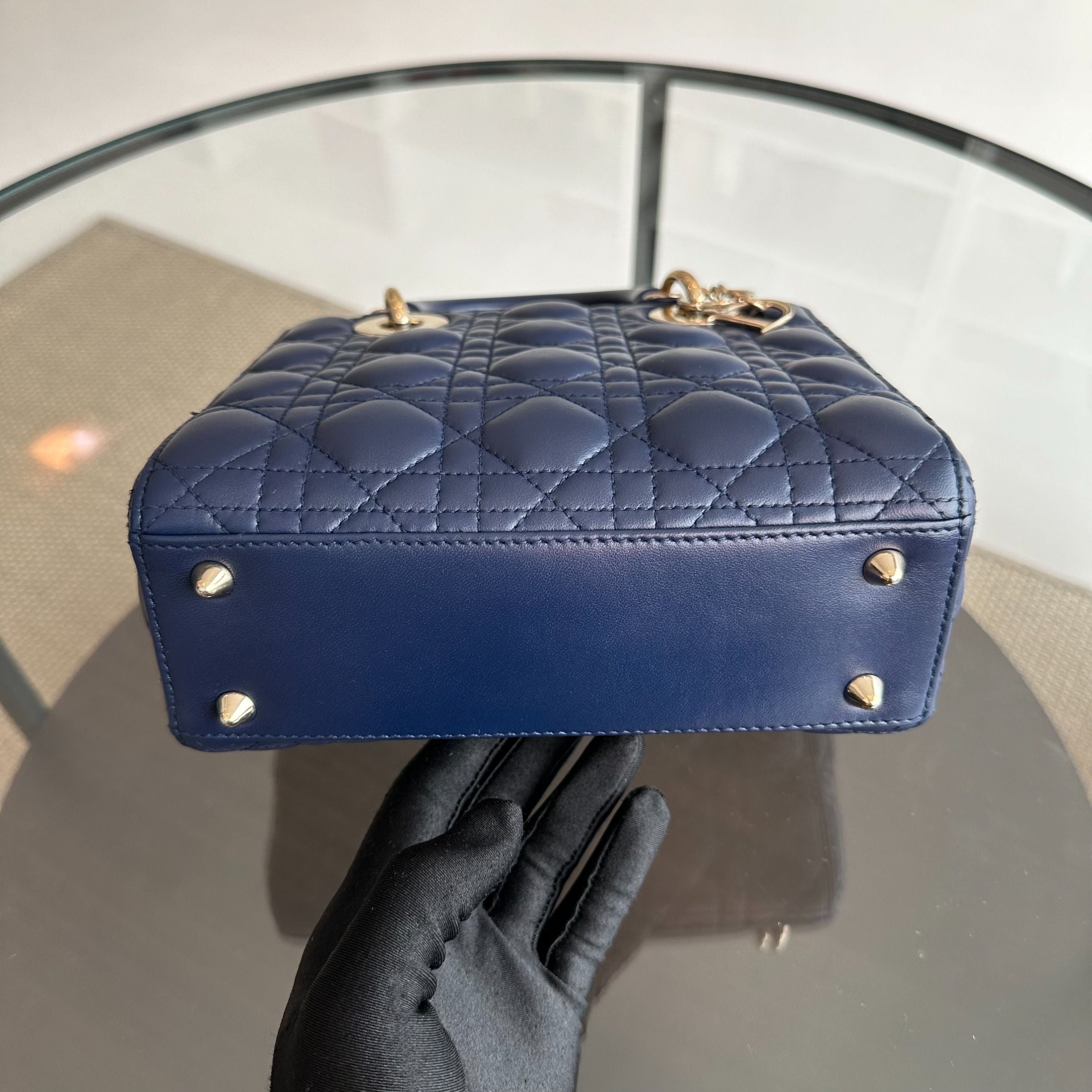 Dior Lady Small Lambskin ABC MyABC Charm Badge Dark Blue GHW - Luxury Evermore