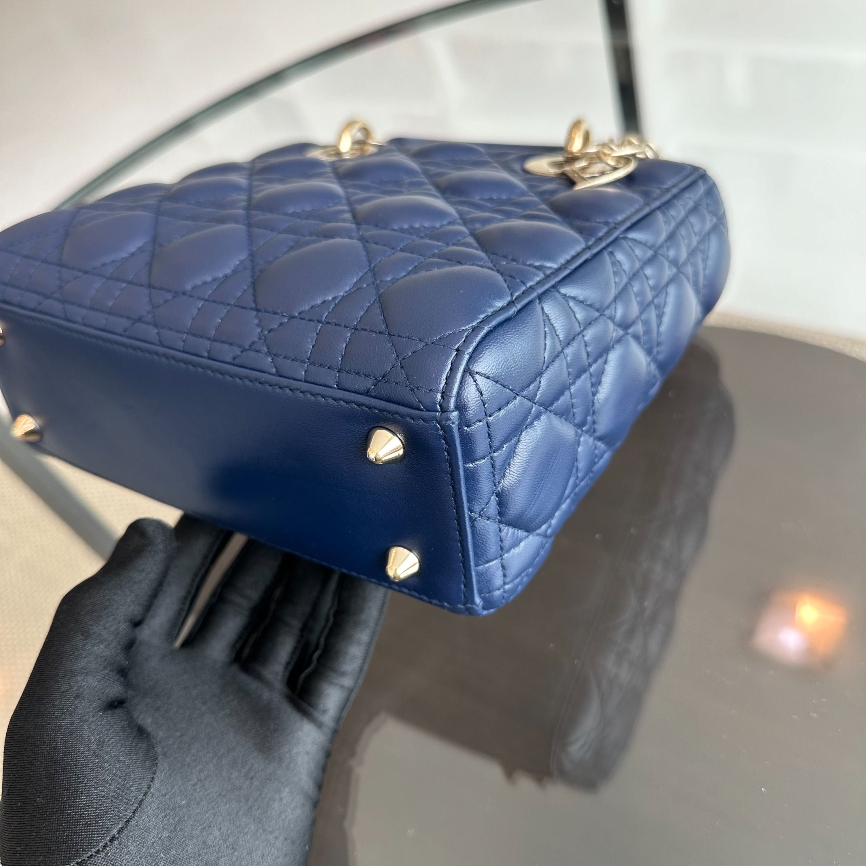 Dior Lady Small Lambskin ABC MyABC Charm Badge Dark Blue GHW - Luxury Evermore