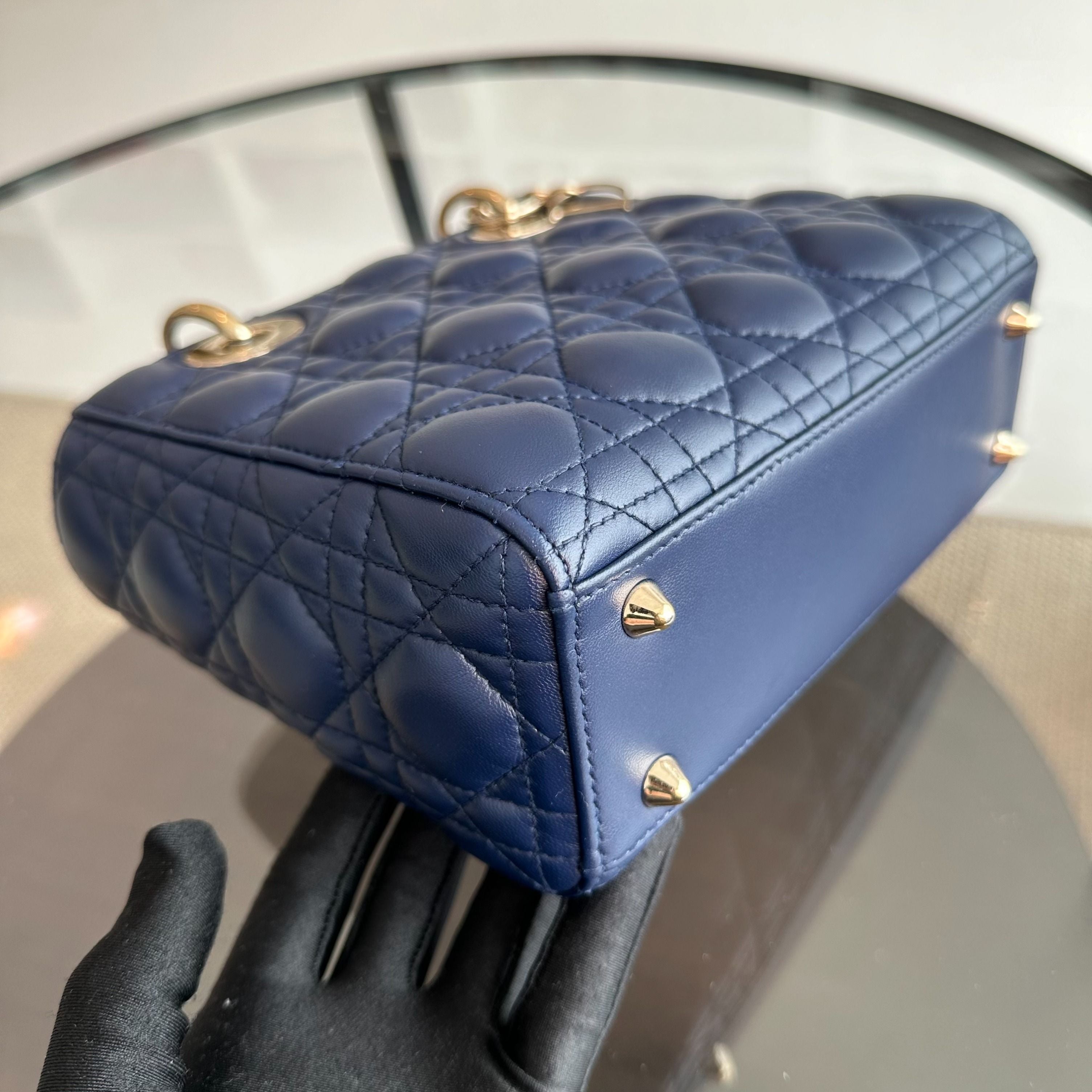 Dior Lady Small Lambskin ABC MyABC Charm Badge Dark Blue GHW - Luxury Evermore