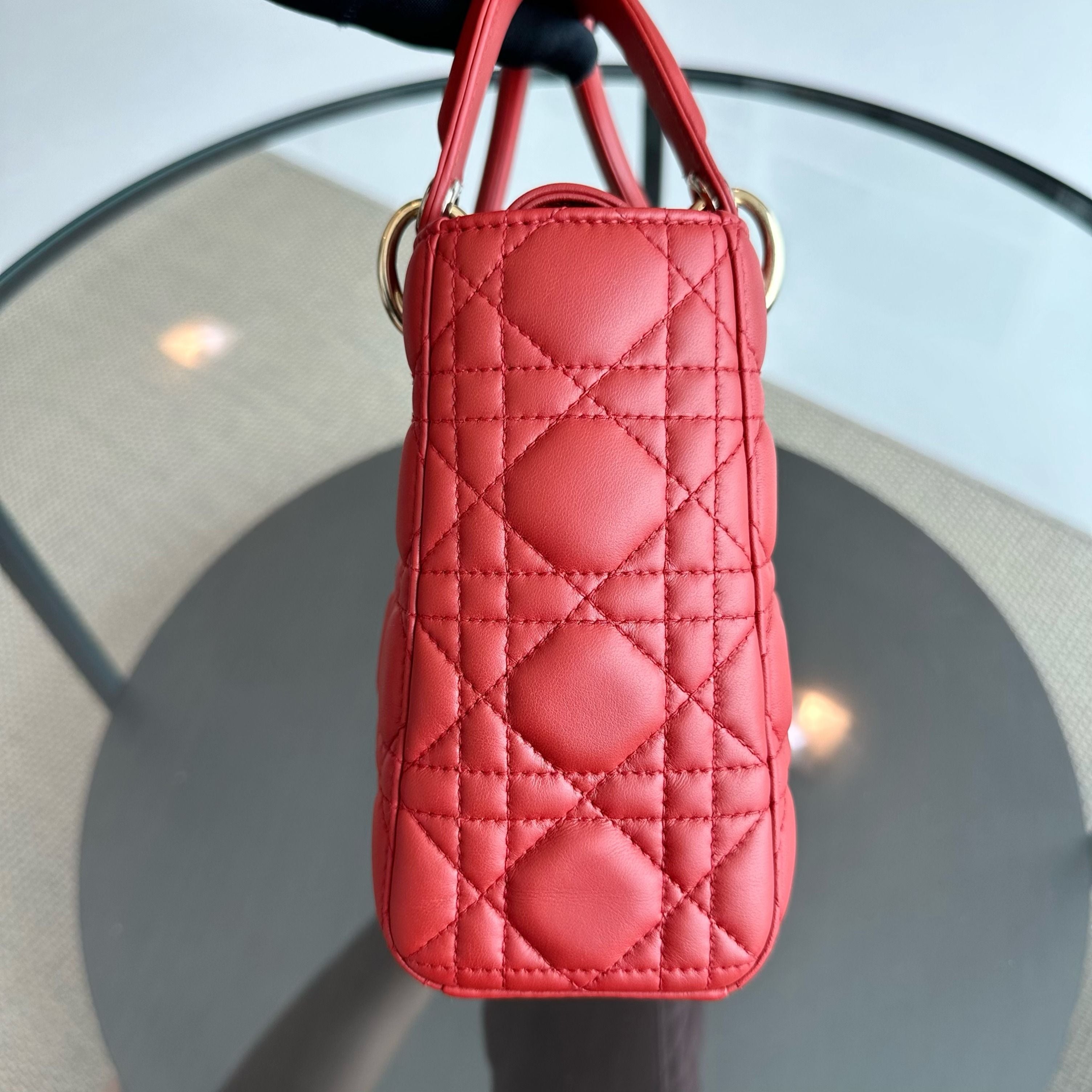 Dior Lady Small Lambskin Badge Charm ABC MyABC Light Red GHW - Luxury Evermore