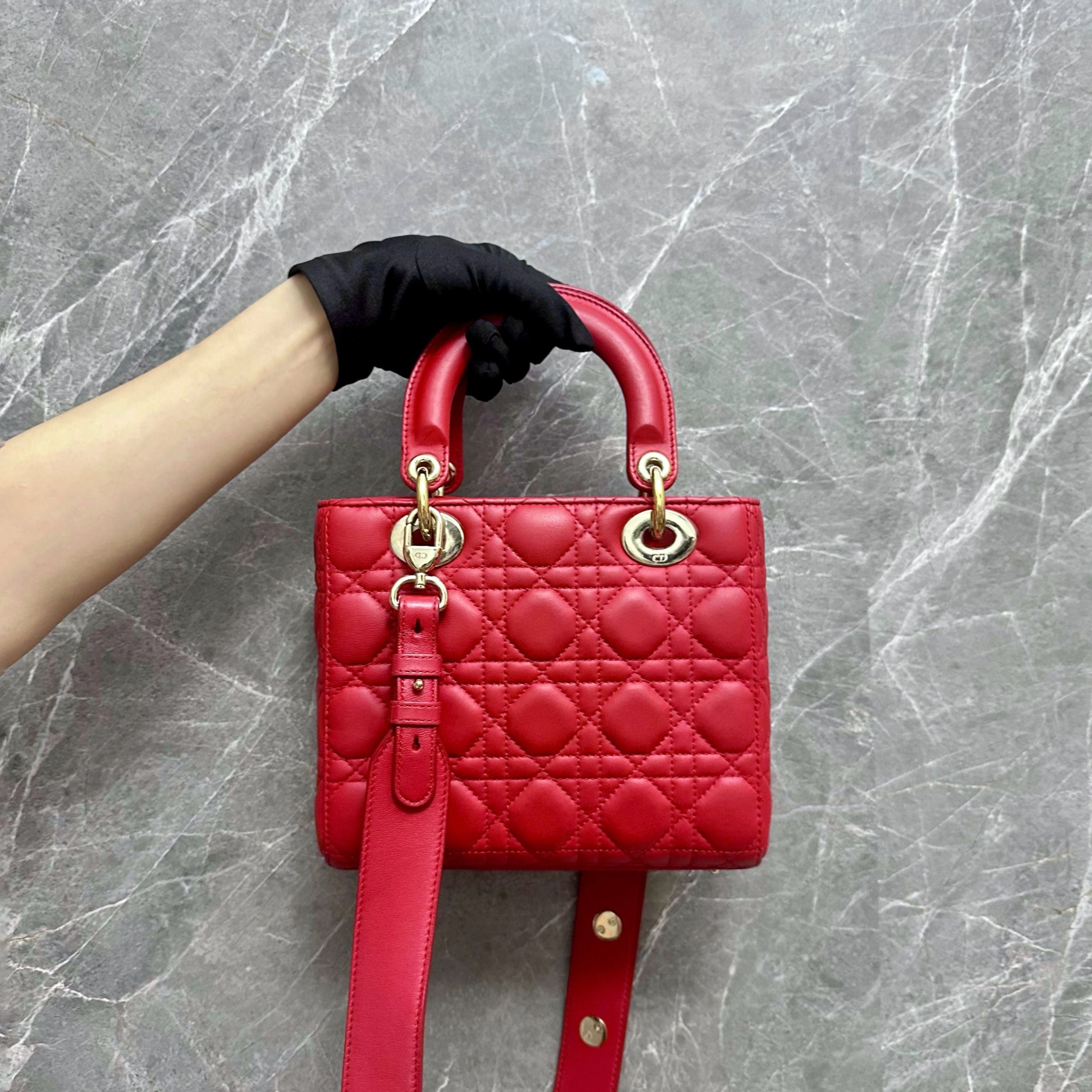 Dior Lady Small Lambskin Charm ABC Red GHW - Luxury Evermore