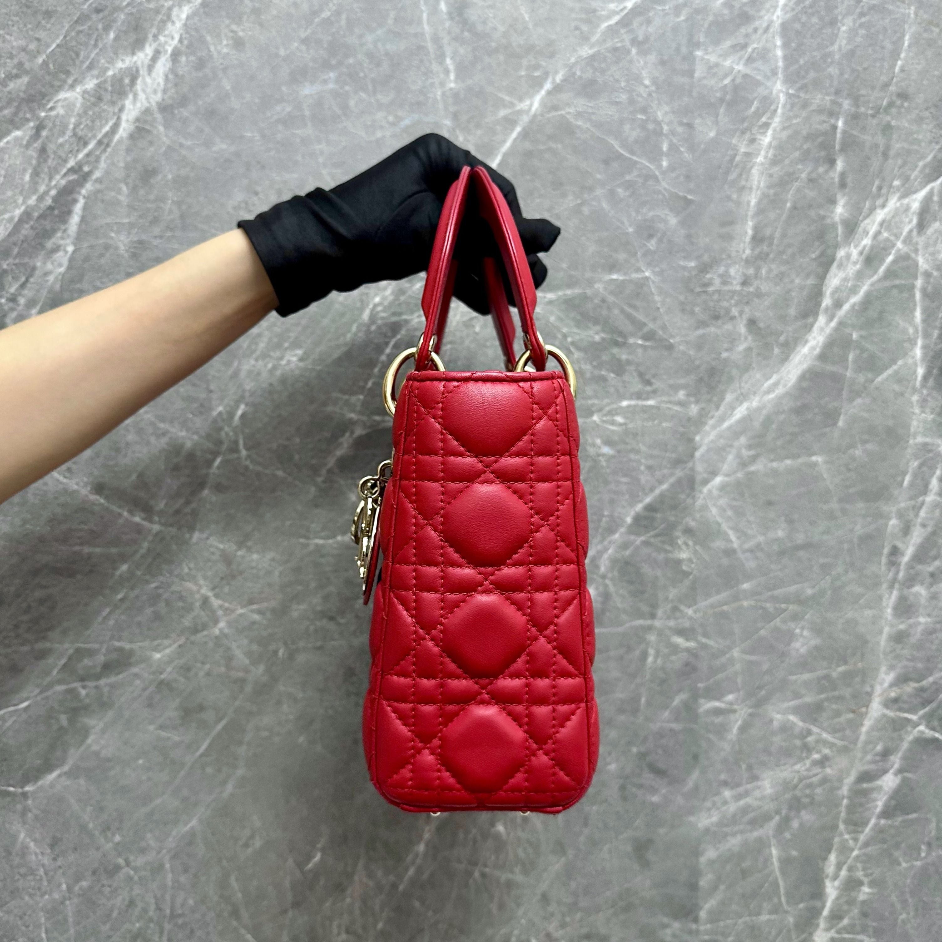 Dior Lady Small Lambskin Charm ABC Red GHW - Luxury Evermore