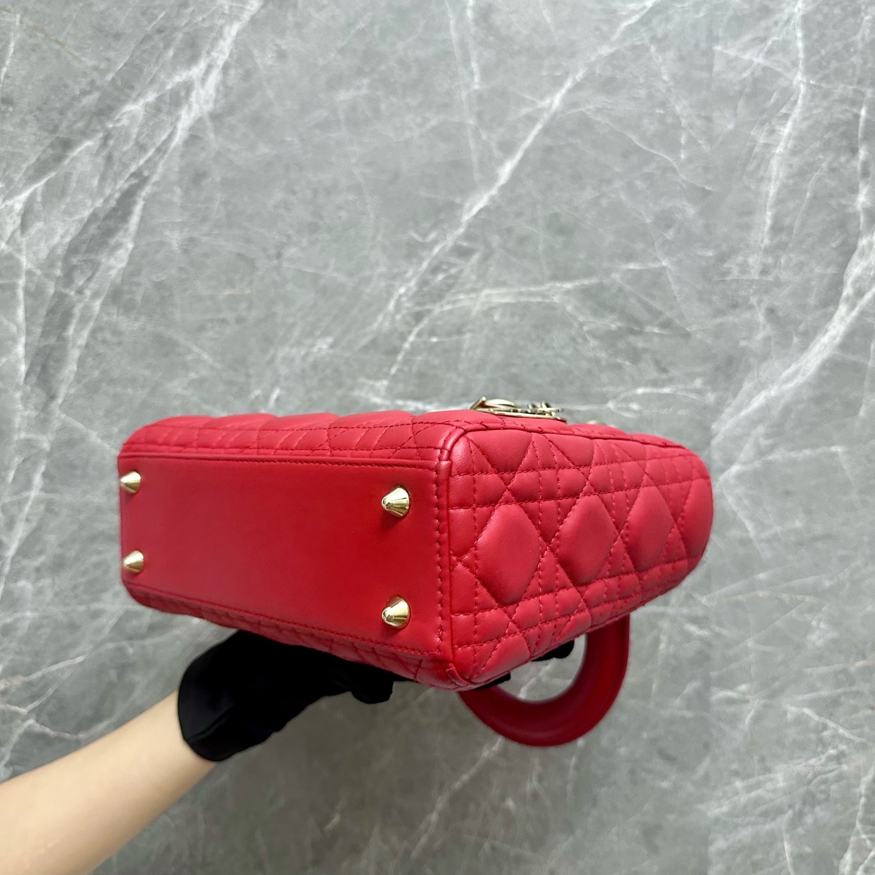 Dior Lady Small Lambskin Charm ABC Red GHW - Luxury Evermore