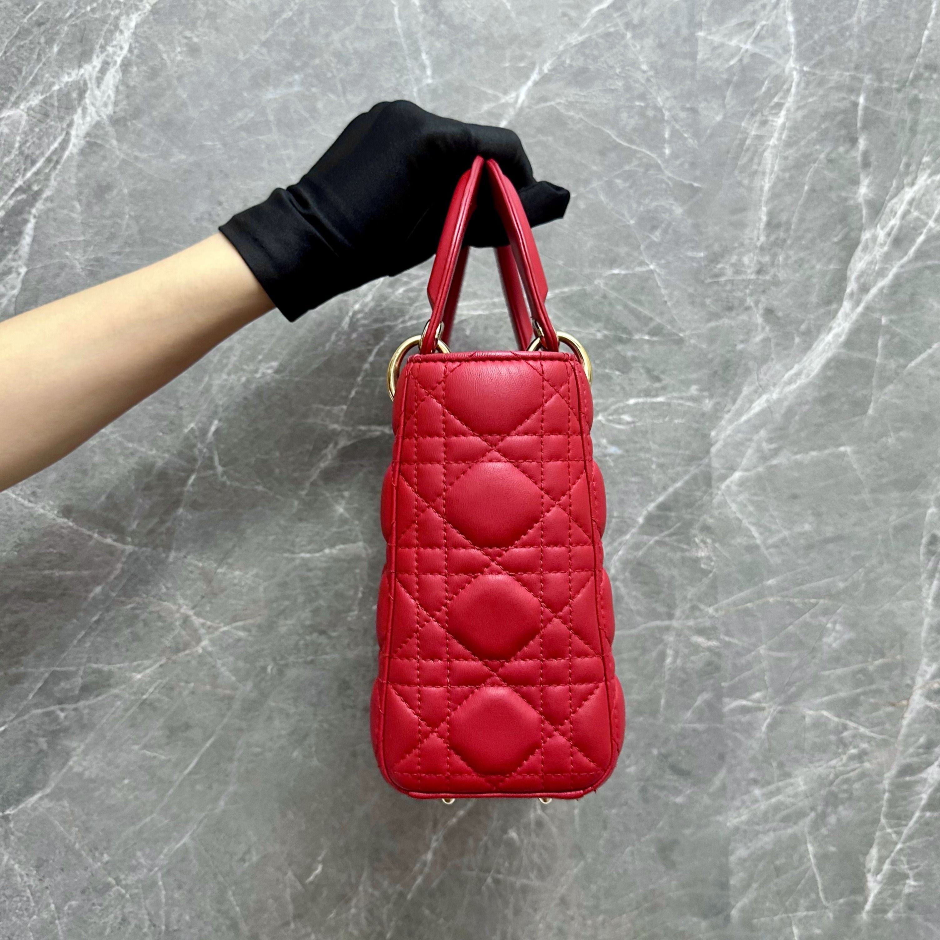 Dior Lady Small Lambskin Charm ABC Red GHW - Luxury Evermore