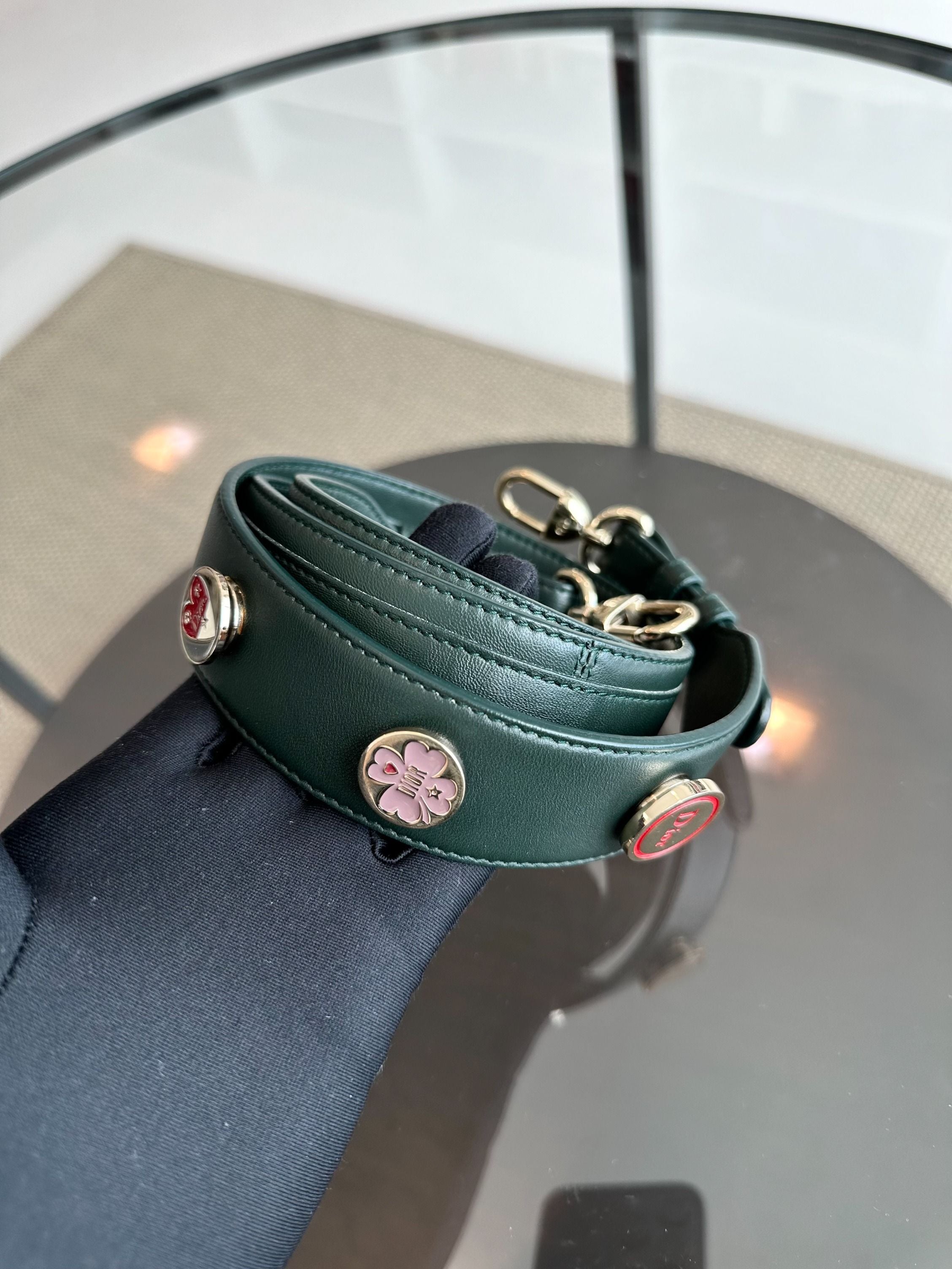 Dior Lady Small Lambskin Charm Badge Dark Green GHW - Luxury Evermore