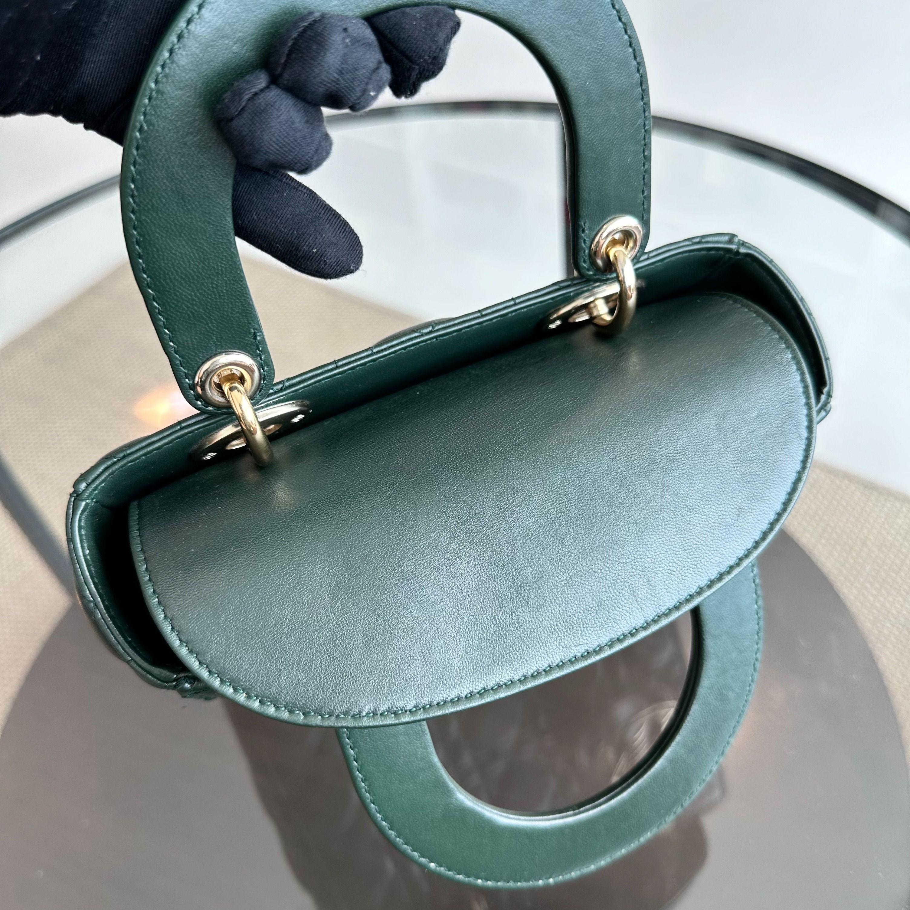 Dior Lady Small Lambskin Charm Badge Dark Green GHW - Luxury Evermore