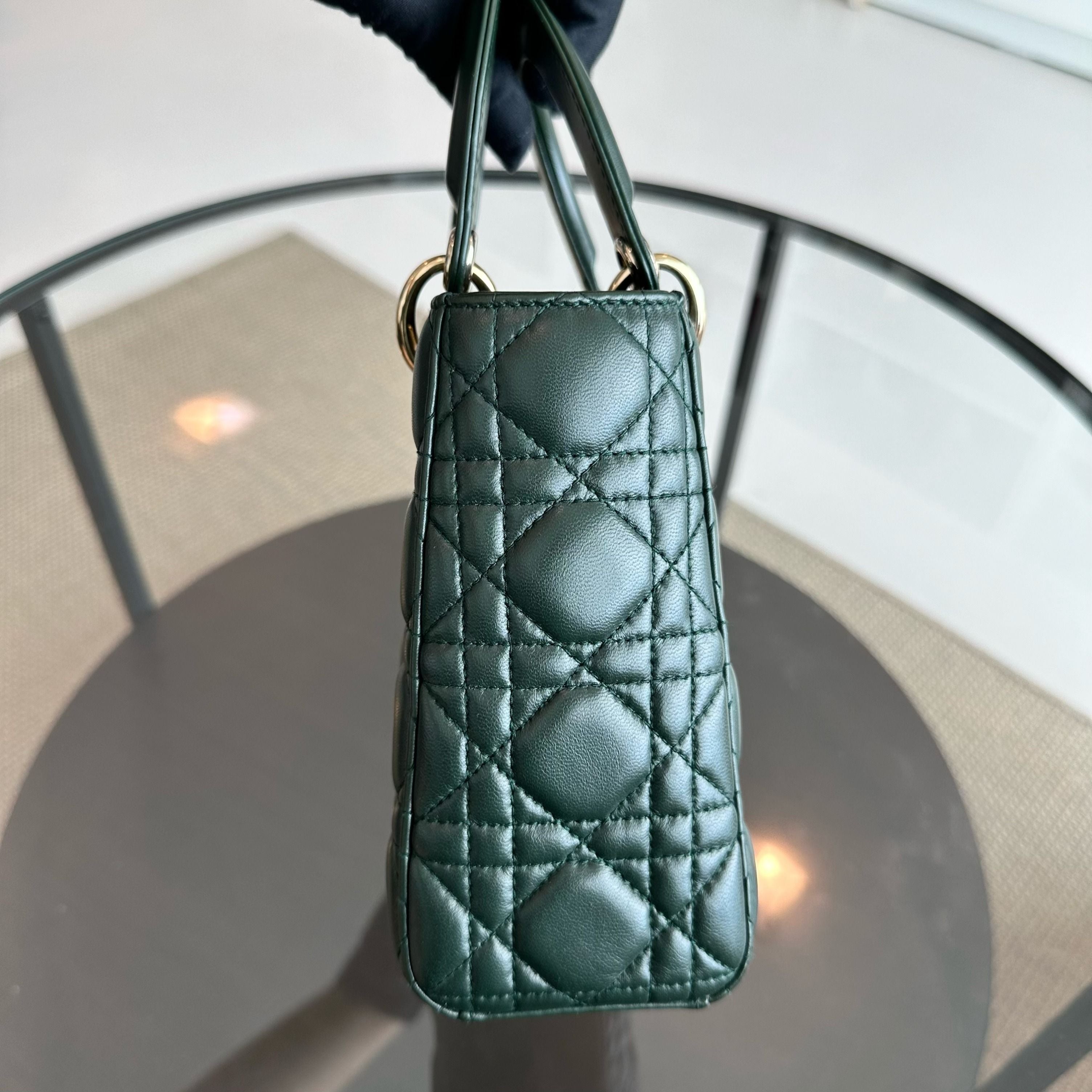 Dior Lady Small Lambskin Charm Badge Dark Green GHW - Luxury Evermore