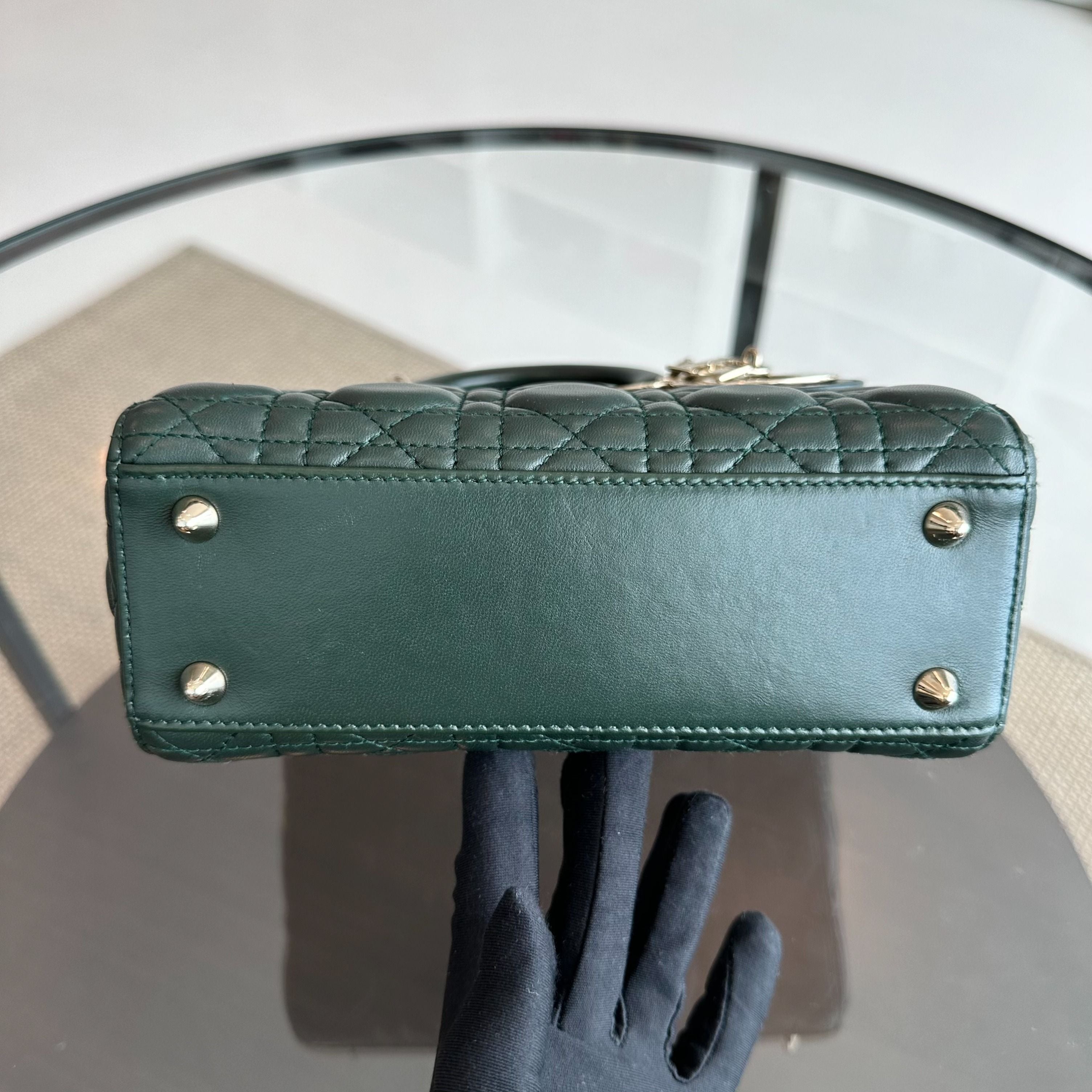 Dior Lady Small Lambskin Charm Badge Dark Green GHW - Luxury Evermore