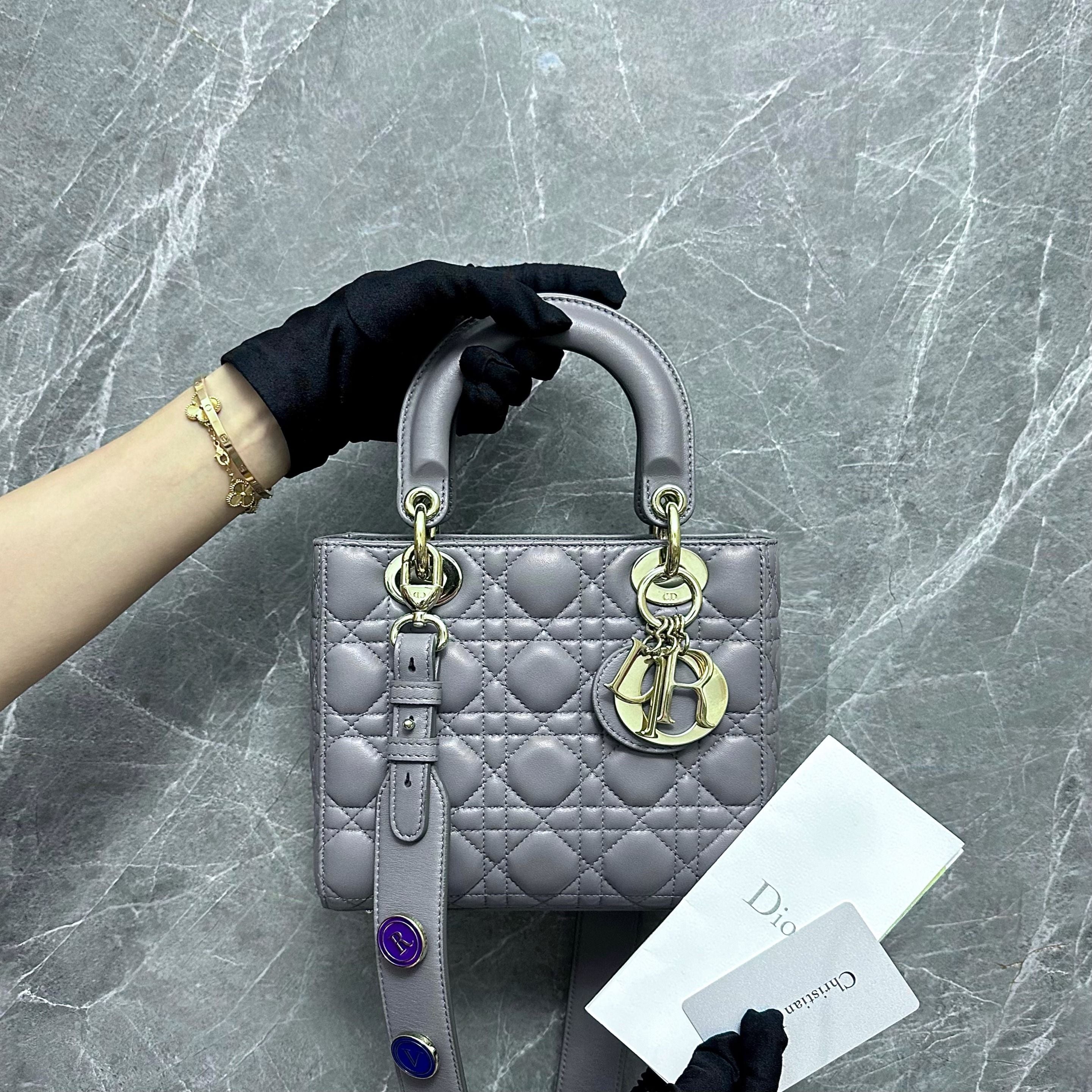 Dior Lady Small Lambskin Grey GHW - Luxury Evermore