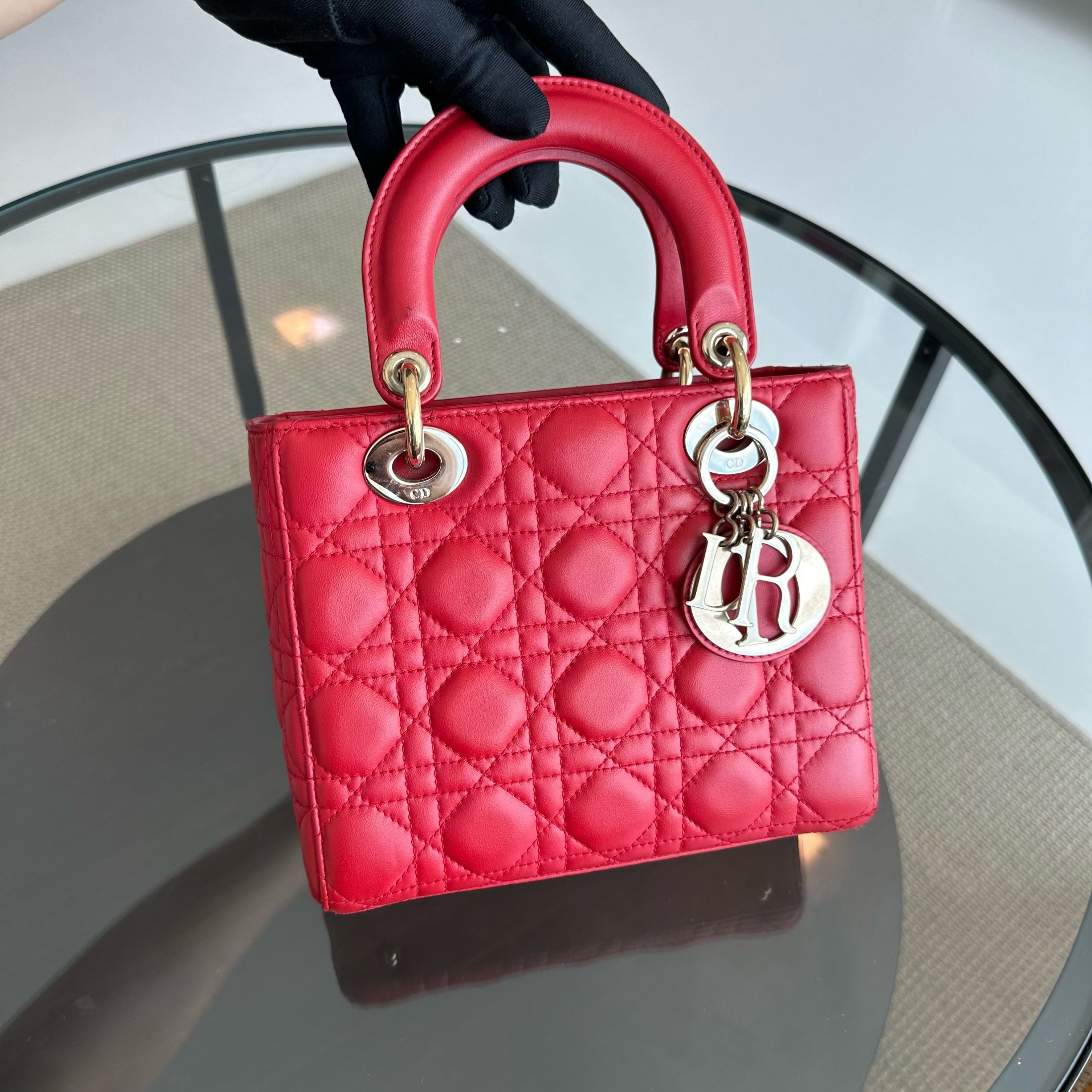 Dior Lady Small Lambskin Red Badge Charm ABC MyABC Shoulder Bag - Luxury Evermore