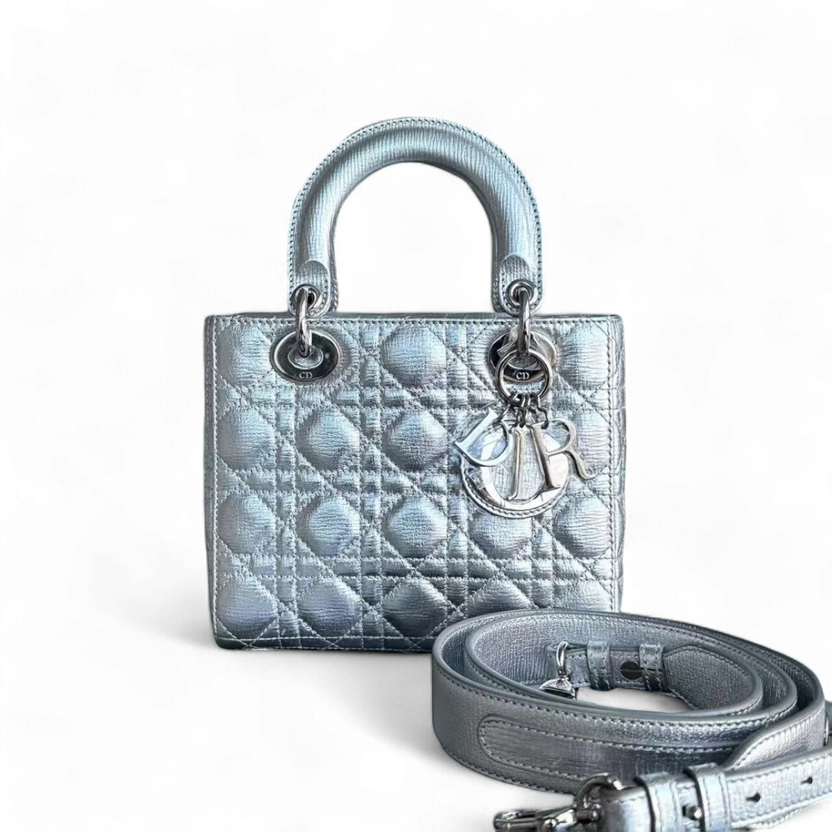 Dior Lady Small Metallic Calfskin Cannage ABC MyABC Silver Hardware