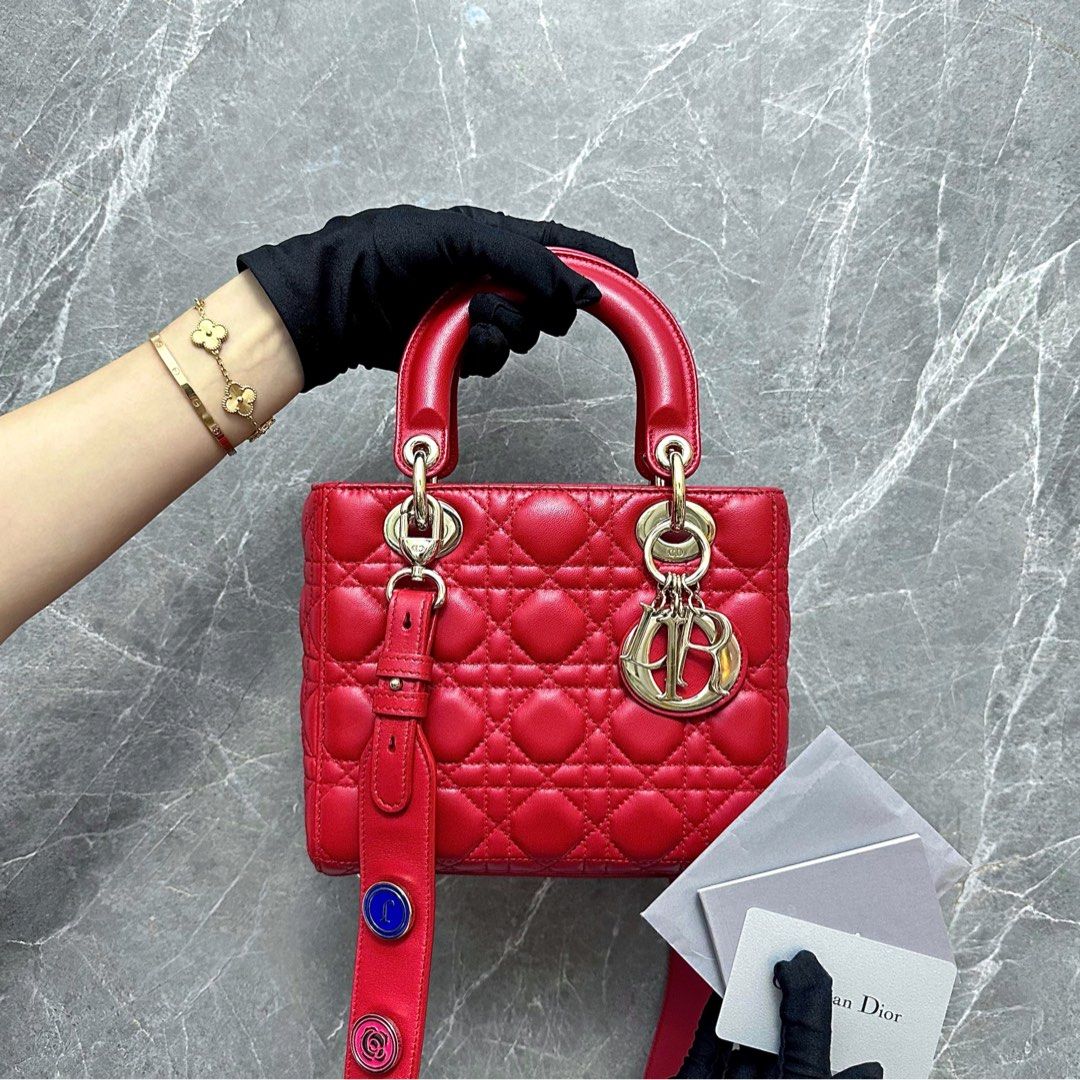 Dior Lady Small Red MyABC Badge Lambskin Red GHW - Luxury Evermore