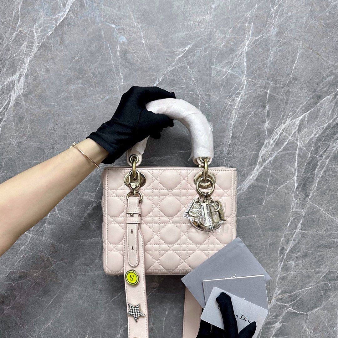 Dior Lady Small Sakura Pink ABC Lambskin GHW - Luxury Evermore